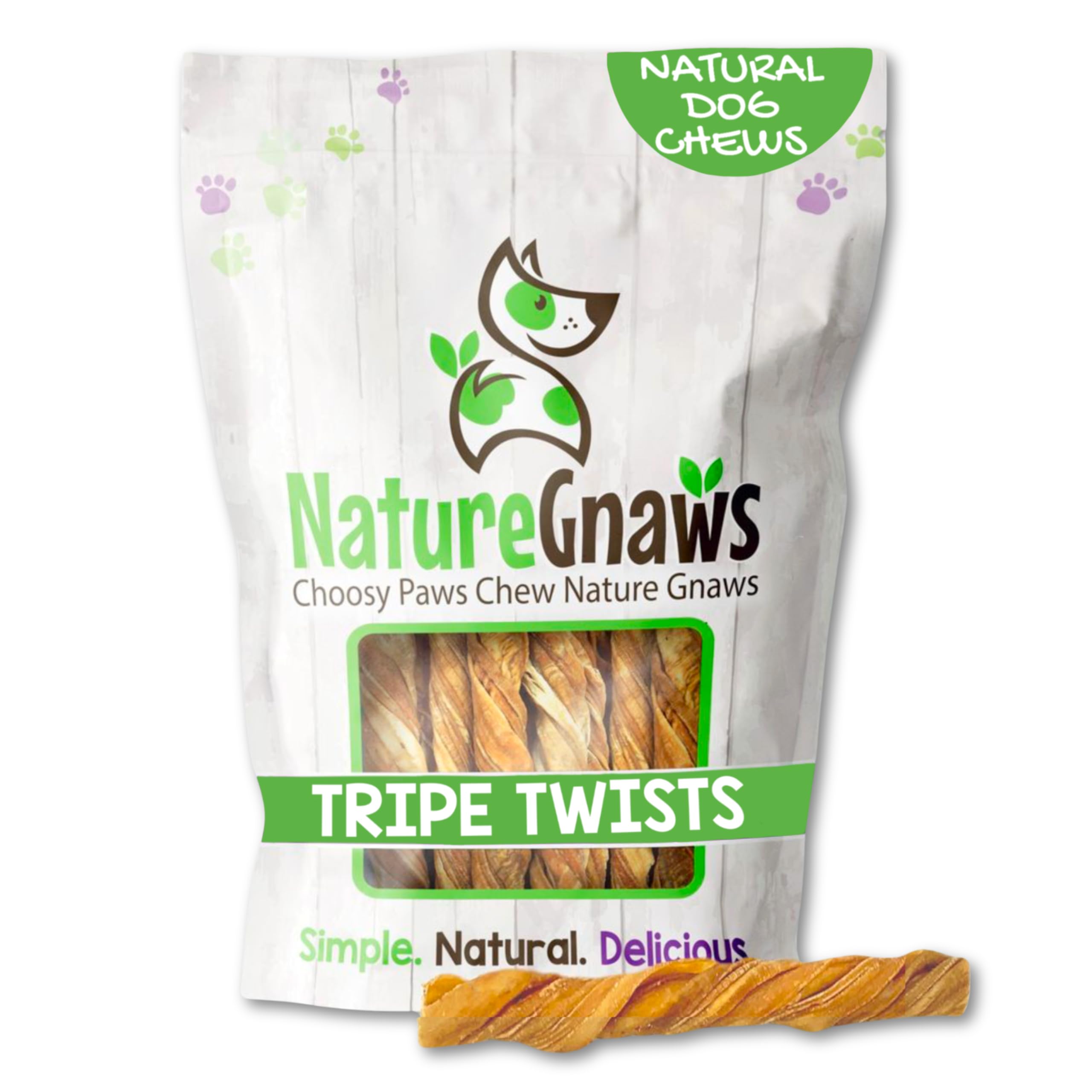 Nature Gnaws Tripe Twists for Dogs 4-5 (20 Count) - Crunchy Grain Free Reward Snack for Small, Medium & Large Breeds - Natural B