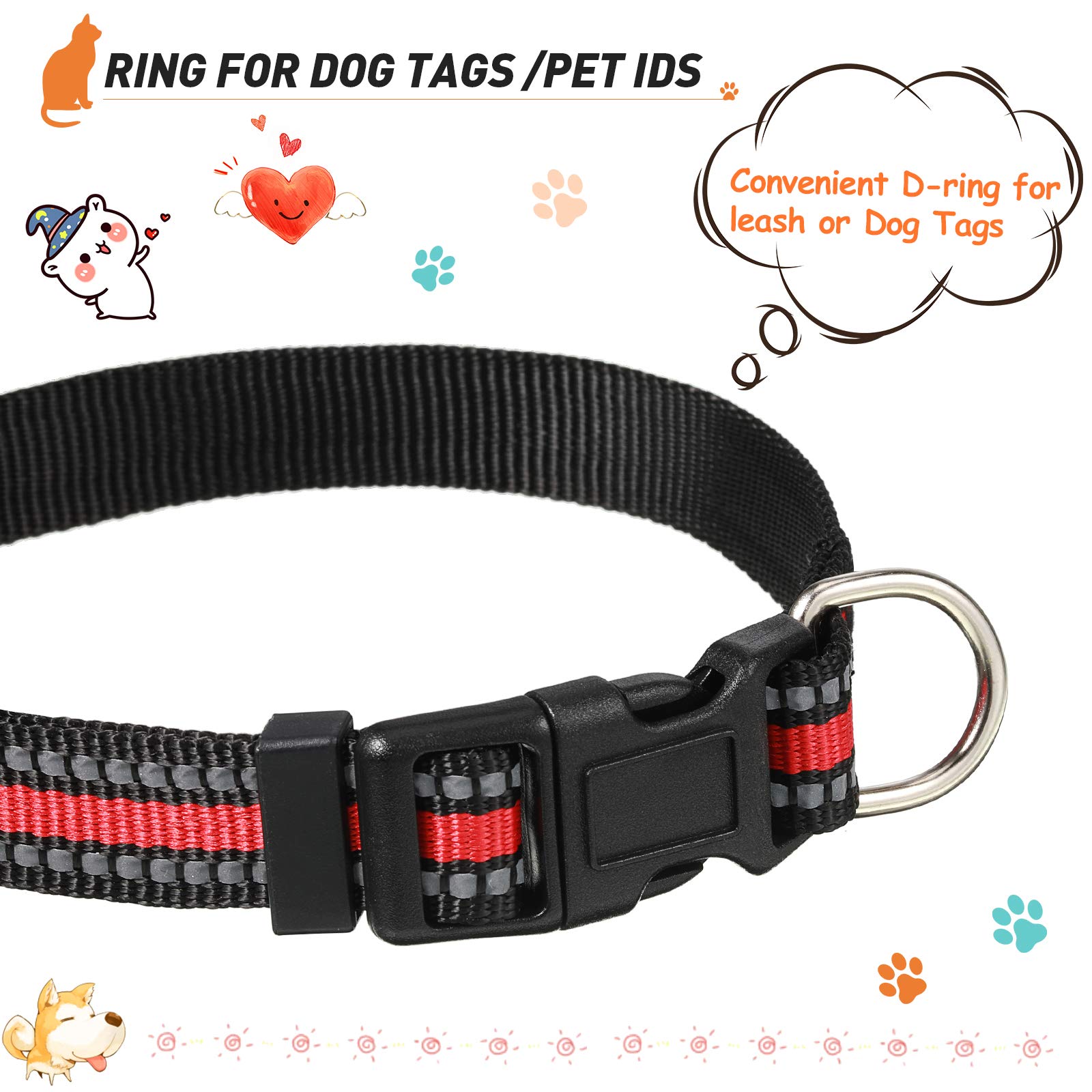 Weewooday 3 Pieces Reflective Dog Collar Nylon Adjustable Quick Release Pet Collars For Dogs(Medium)