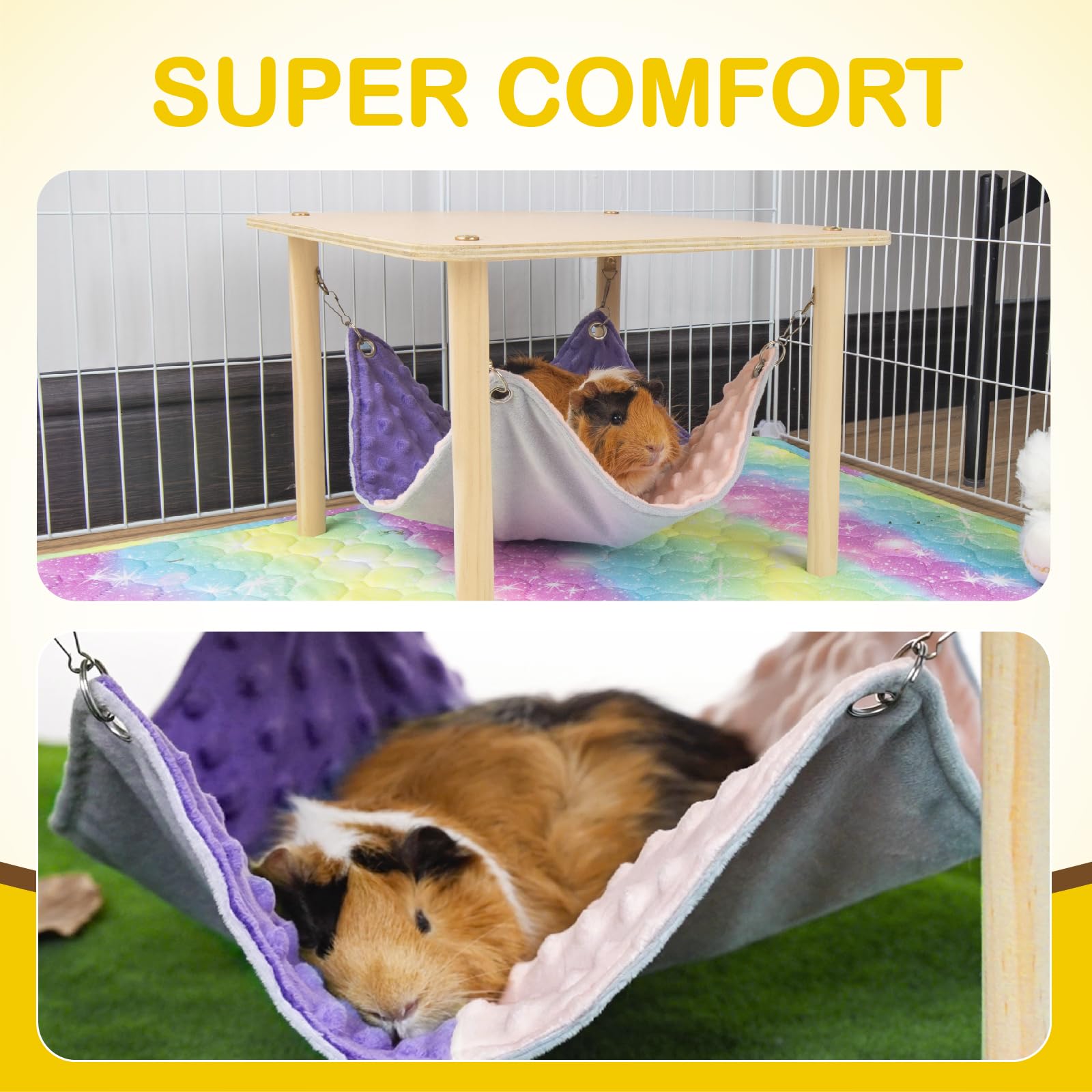 Besnew Enlarged Guinea Pig Hammock With Wooden Stand,Small Animal Hanging Bed Large Platform For Guinea Pigs Bunny Ferret Hamste