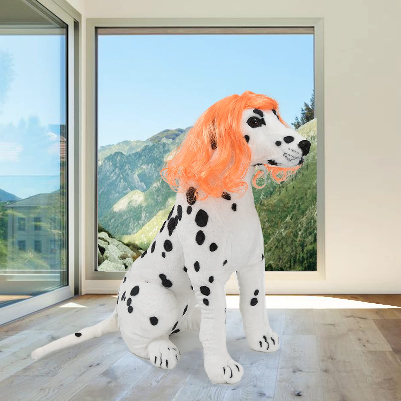 Funny Orange Long Curly Dog Wig, Cat Cosplay Wig, Pet Wigs For Halloween, Christmas, Parties, Festivals, Dog Wigs For Small Medium And Large Dogs