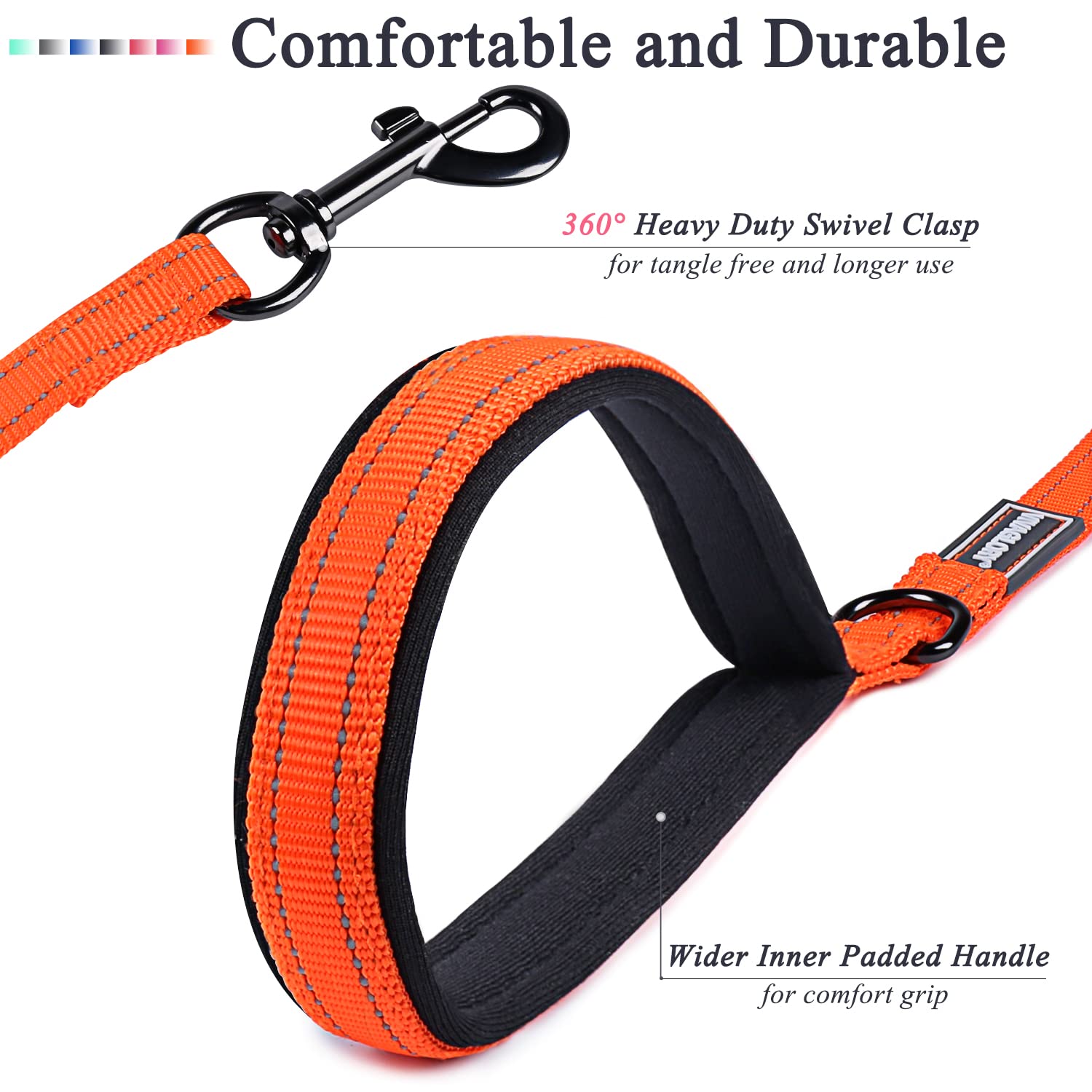 Vivaglory Dog Leash, Dog Training Leashes With Comfortable Neoprene Padded Handle, Heavy Duty Walking Leash For Small & Medium D