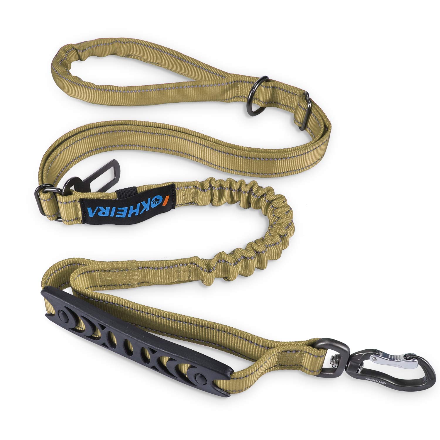 Iokheira Multifunctional Dog Leash - 4-6 Ft Strong Bungee, Car Seatbelt Compatible, Army Green