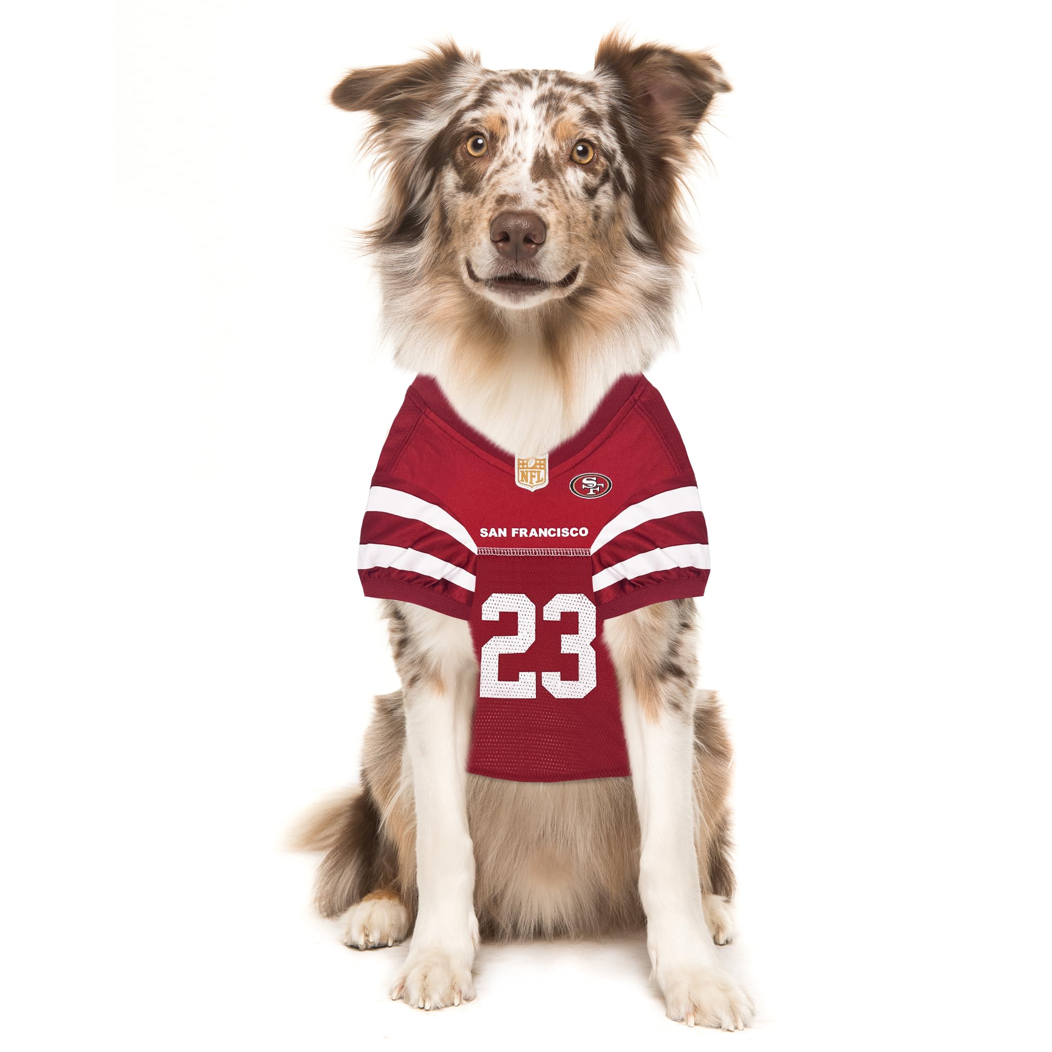 Pets First Nflpa Christian Mccaffrey Pet Jersey #23, Nfl Dog Shirt, San Francisco 49Ers Mesh Jersey, Size Medium