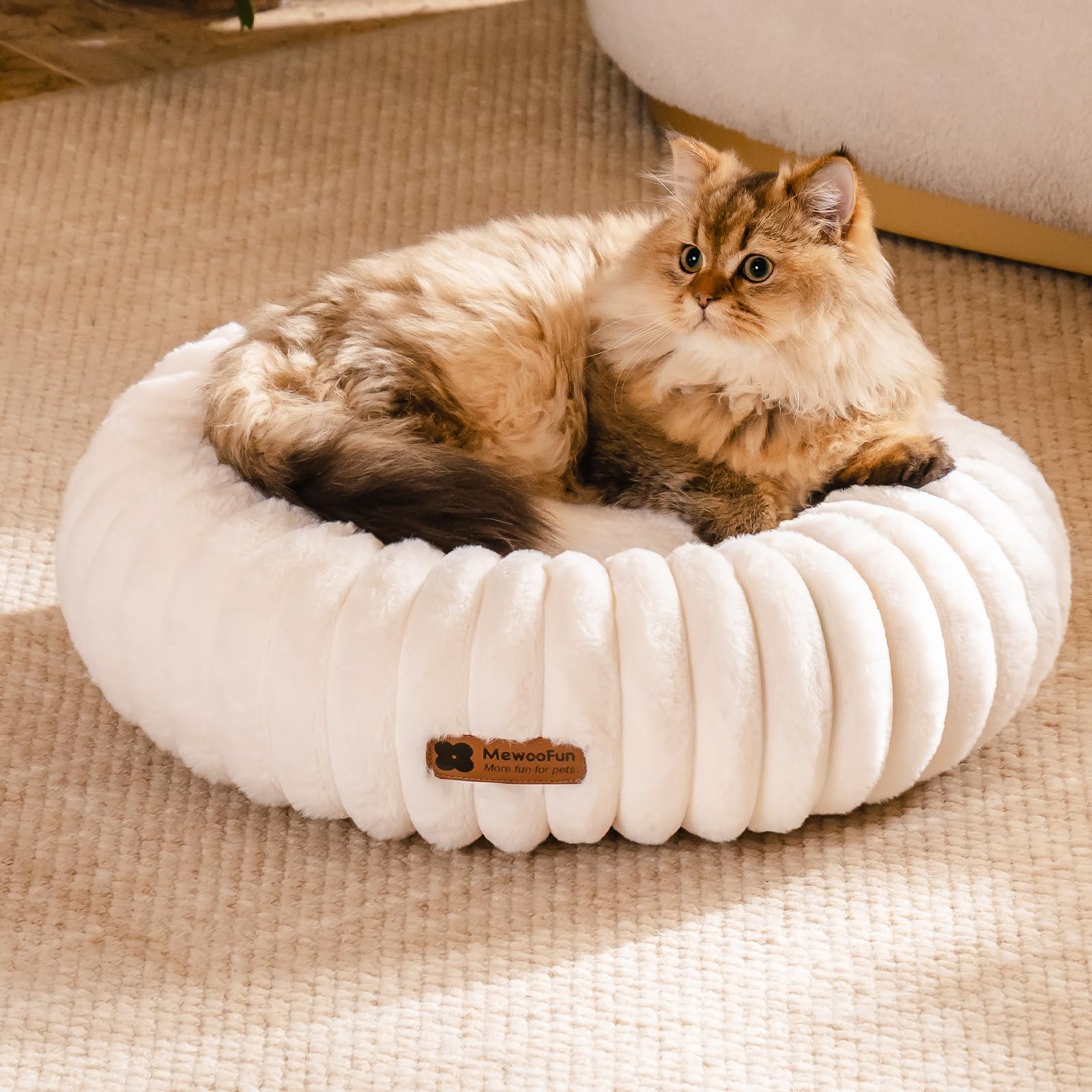 Mewoofun Cat Bed, Washable Beds For Indoor Cats, Cute Donut Bed Fluffy Pet Bed With Non-Slip Bottom, Calming Round Bed For Puppy