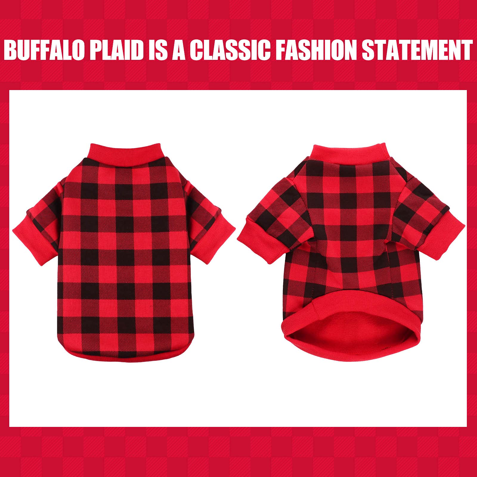 Buffalo Plaid Fleece Sweater for Small Dogs - Soft Thickening Warm Puppy Clothes for Girl & Boy (S)