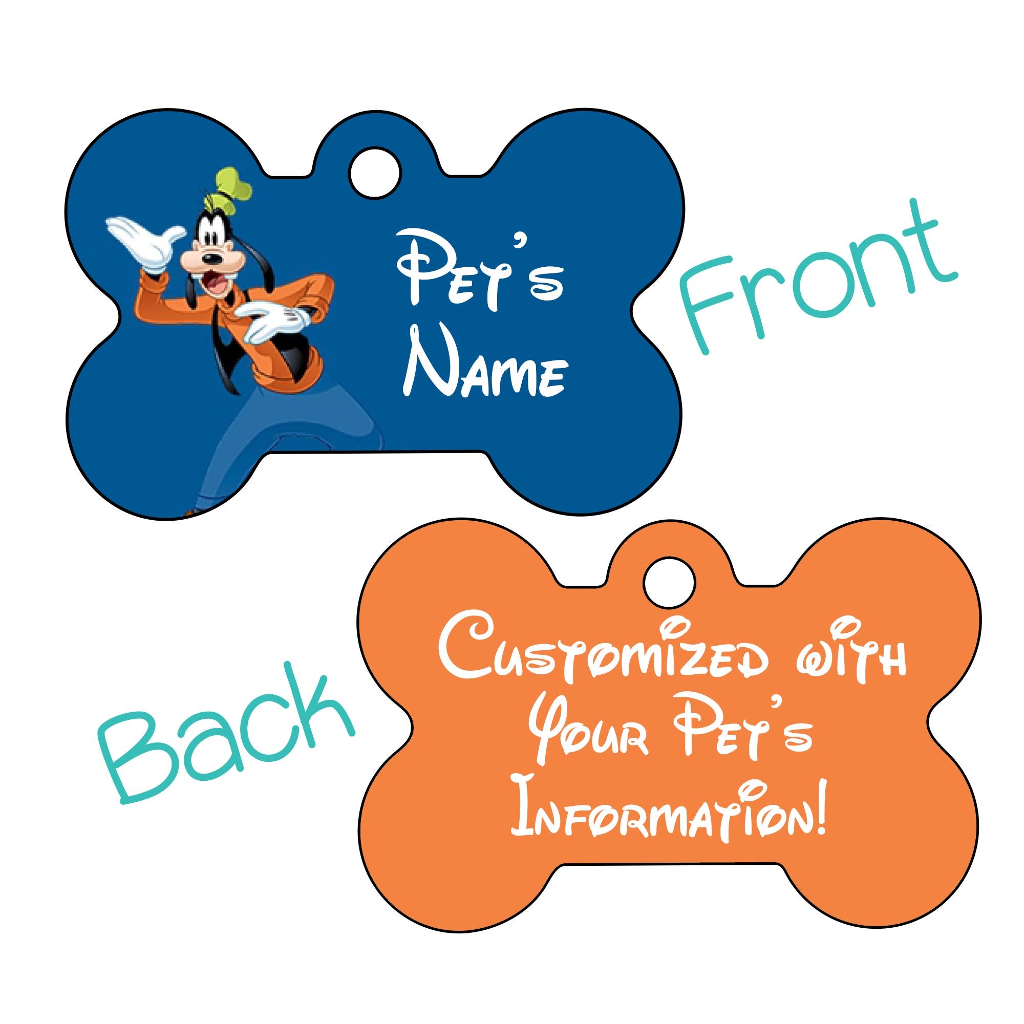 Goofy Double Sided Pet Id Tag For Dogs & Cats Personalized With 4 Lines Of Text