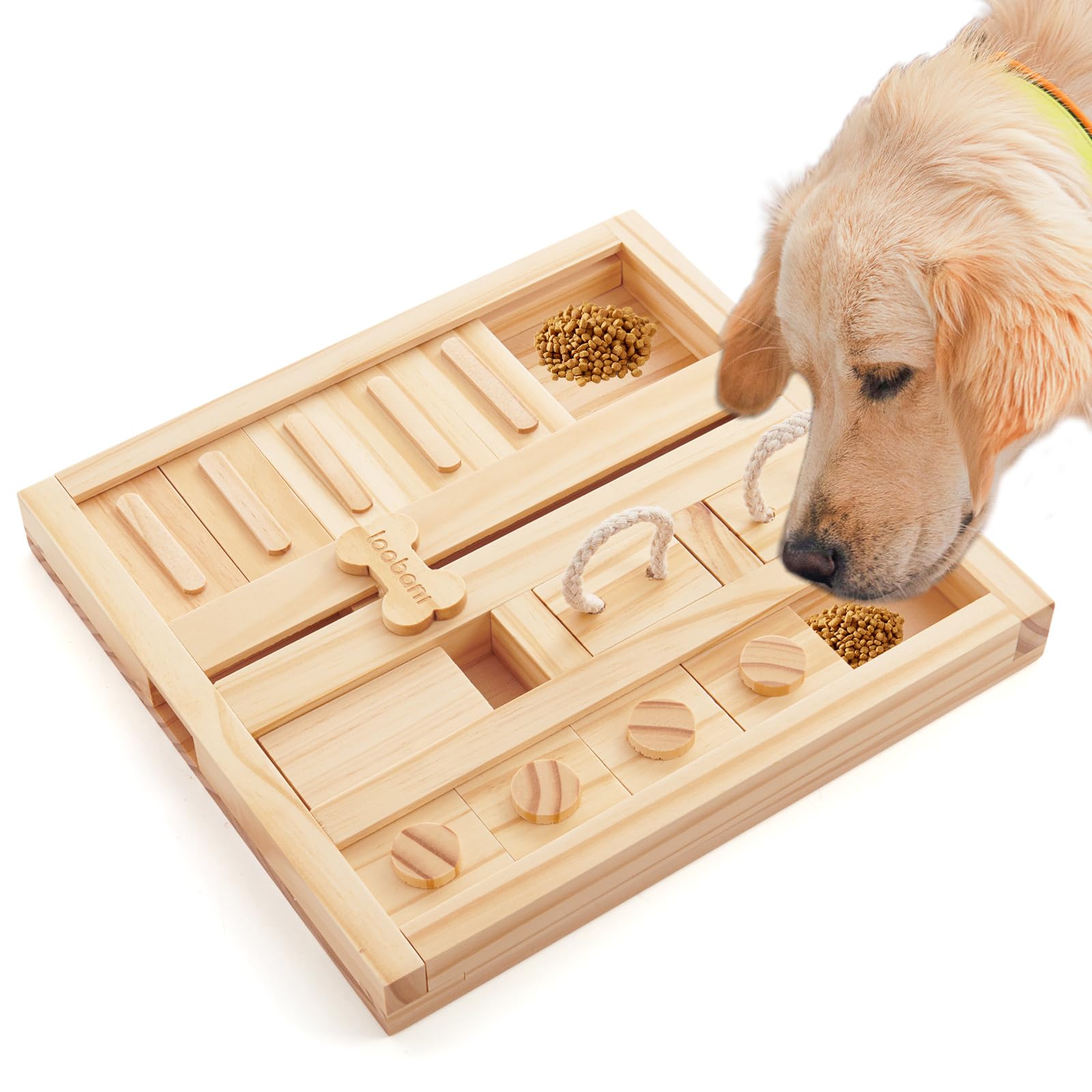 LOOBANI Dog Puzzle Toys Wooden: Slow Feeder Interactive Toys - Mental Brain Stimulation, Treat Dispensing & Entertainment/Food S