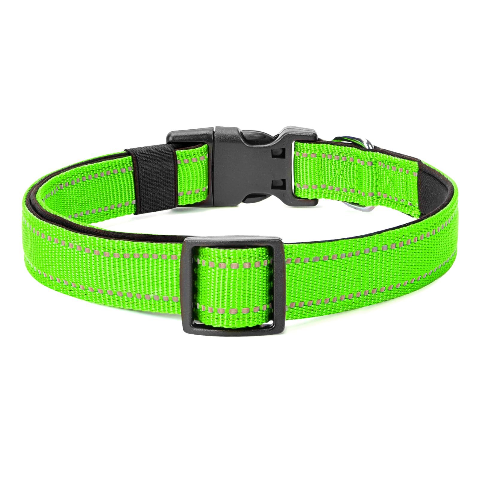 Penseepet Reflective Dog Collar Padded With Soft Neoprene Breathable Quick Release Basic Dog Collars For Large Dogs Green Boy Girl