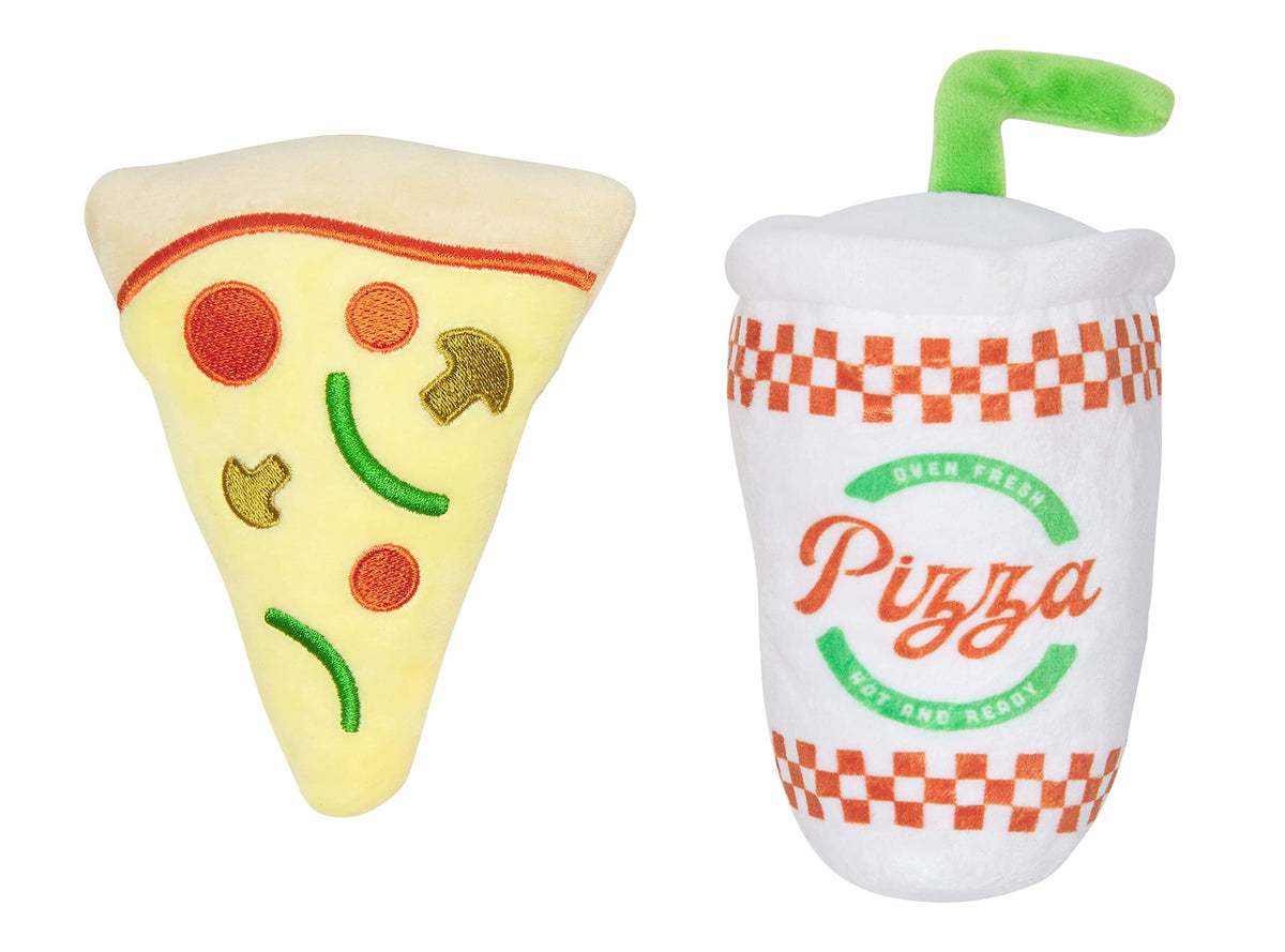 Pearhead Puperoni Dog Toys, Set Of 2, Plush Chew Toys, For Pets, Pizza And Drink Dog Toy Set, Must Have Pet Accessories For Dog 