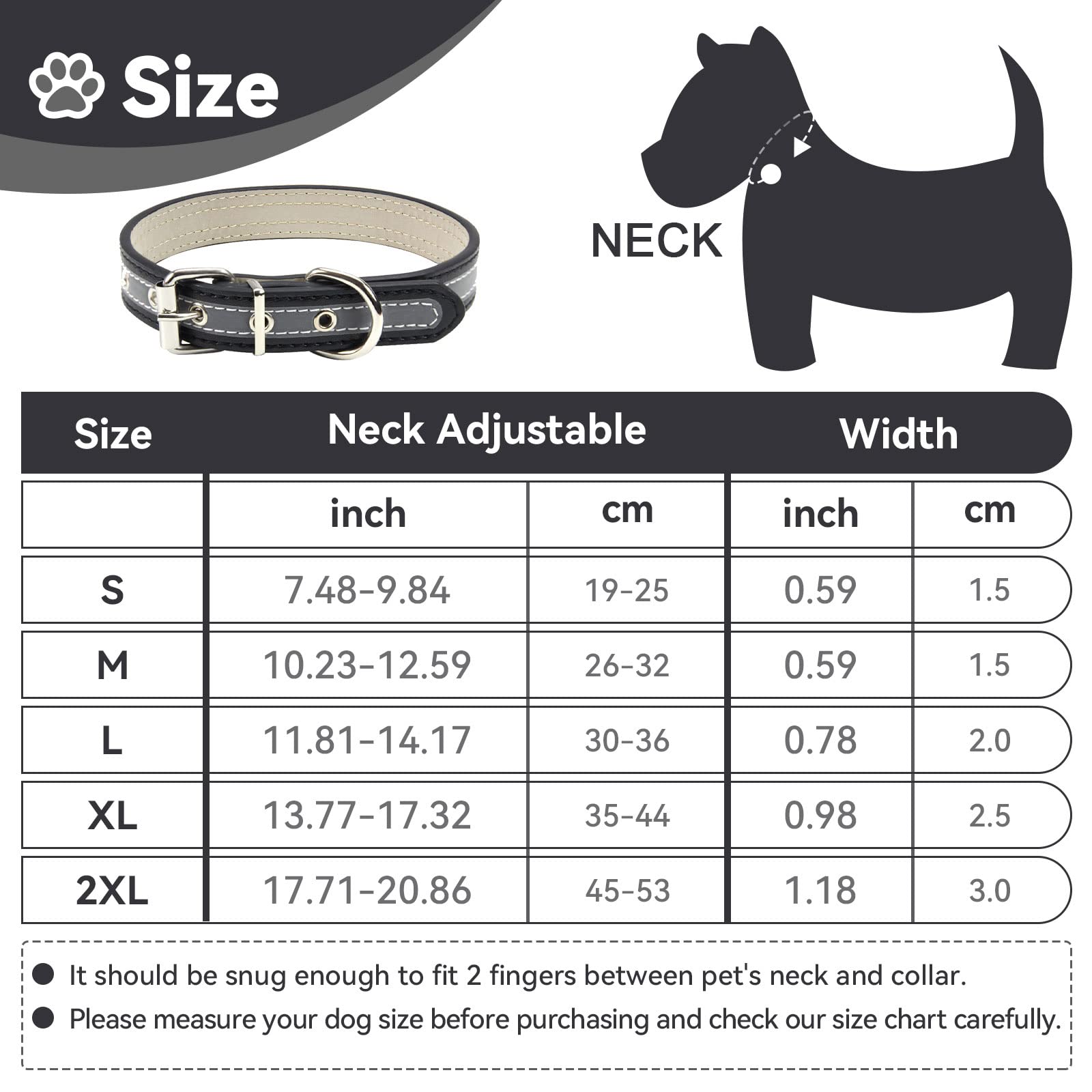 Petcare Reflective Dog Collar With Cute Paw Rivet Studded Funny Soft Pu Leather Adjustable Puppy Dog Collars For Small Medium Large Dogs Cats (Black,Large)