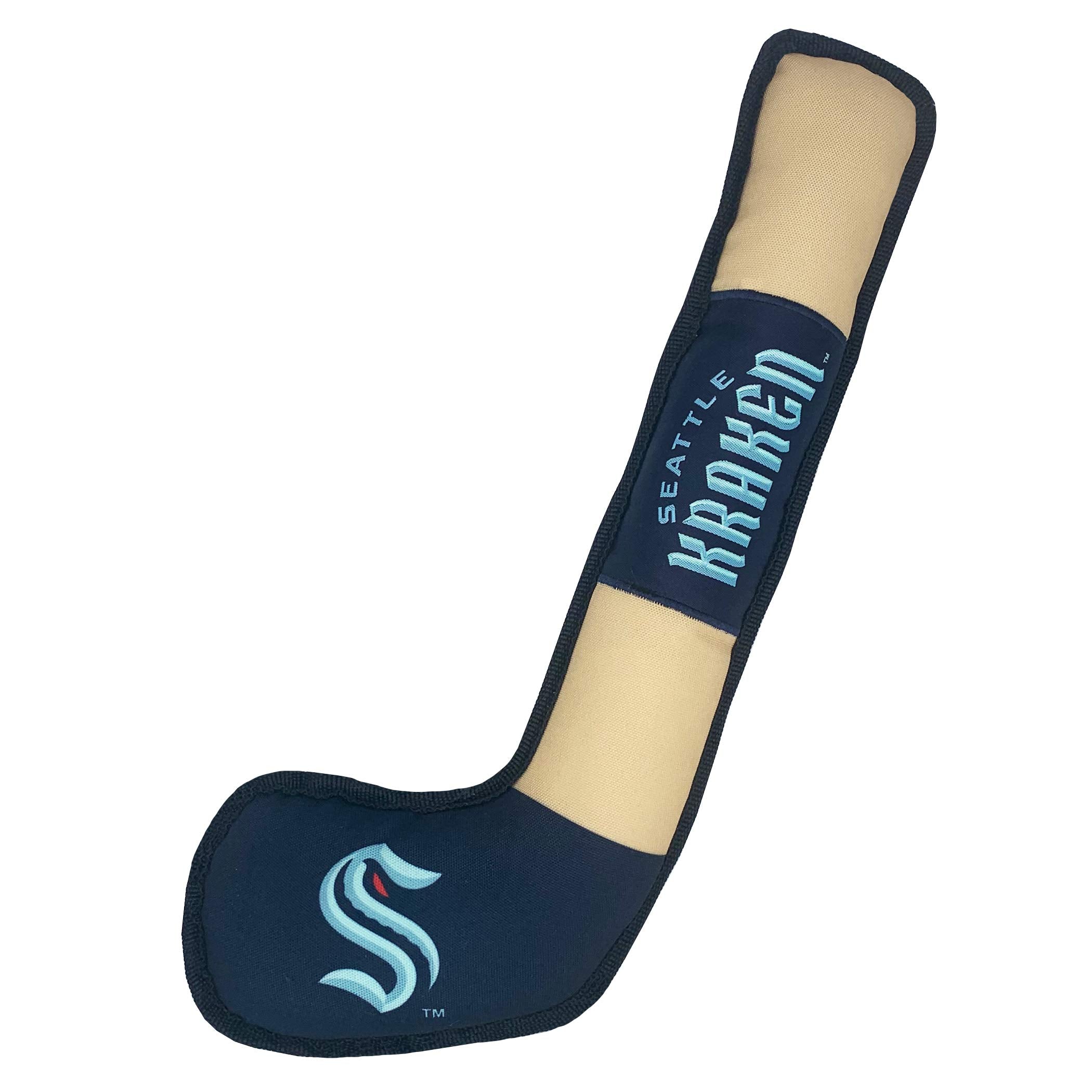 Pets First Dog Squeak Toy - Nhl Seattle Kraken Hockey Stick Pet Toy With Inner Squeaker. Hockey Stick Shaped Tough Toy For Dogs 