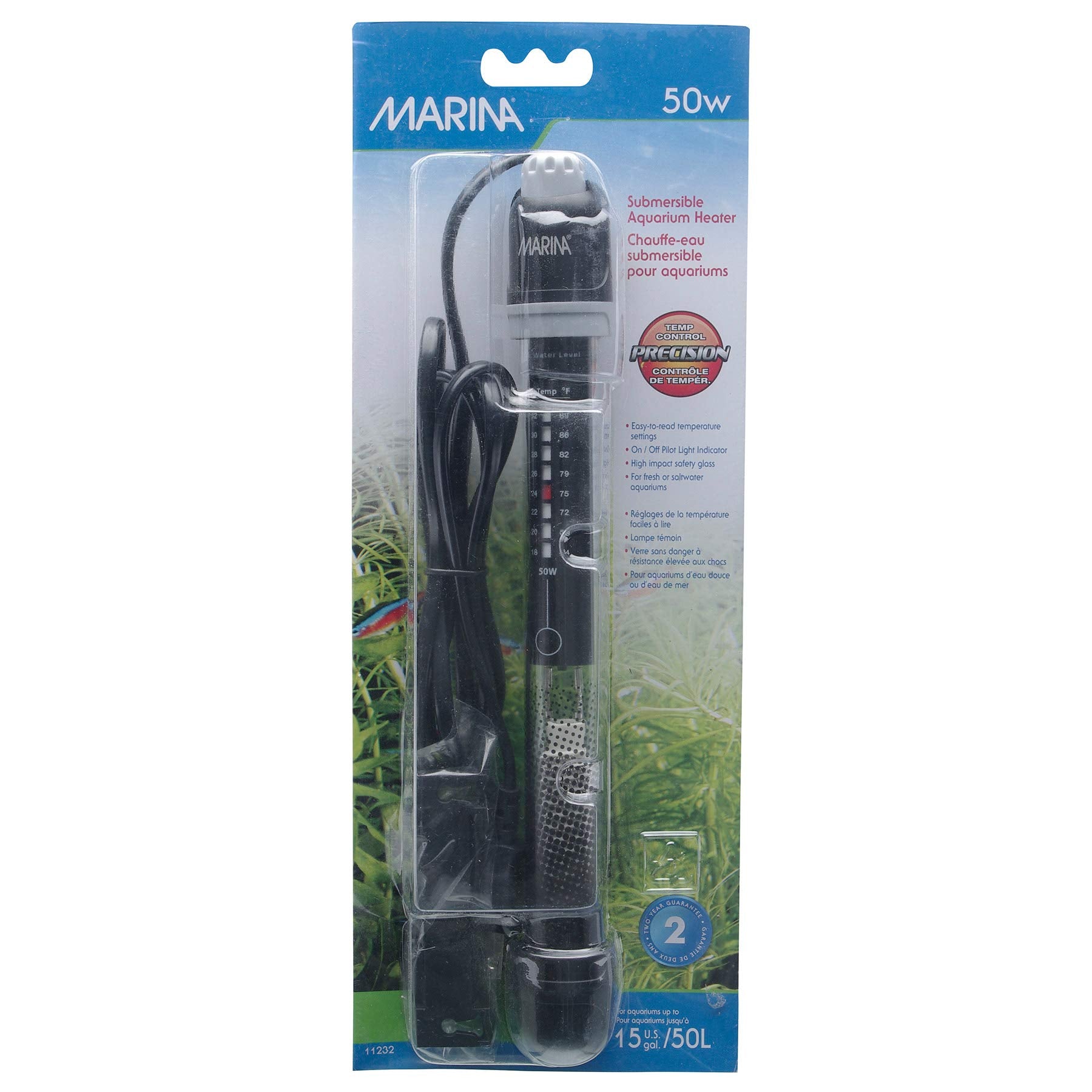 Hydrofarm Fluval Marina Submersible Heater For Aquarium, 50-Watt