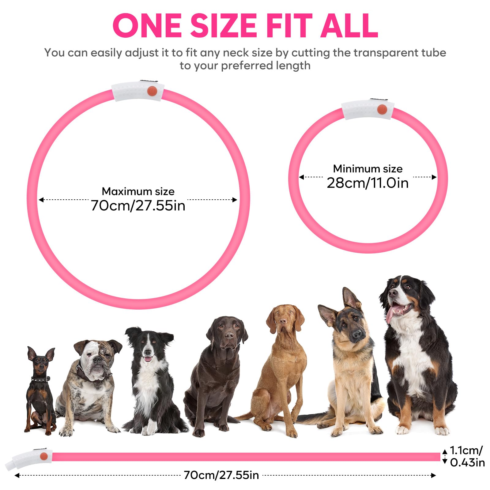 Higo Led Dog Collar, Silicone Lightweight Light Up Dog Collars, Usb Rechargeable Led Dog Necklace Light For Your Dogs Cats Glow