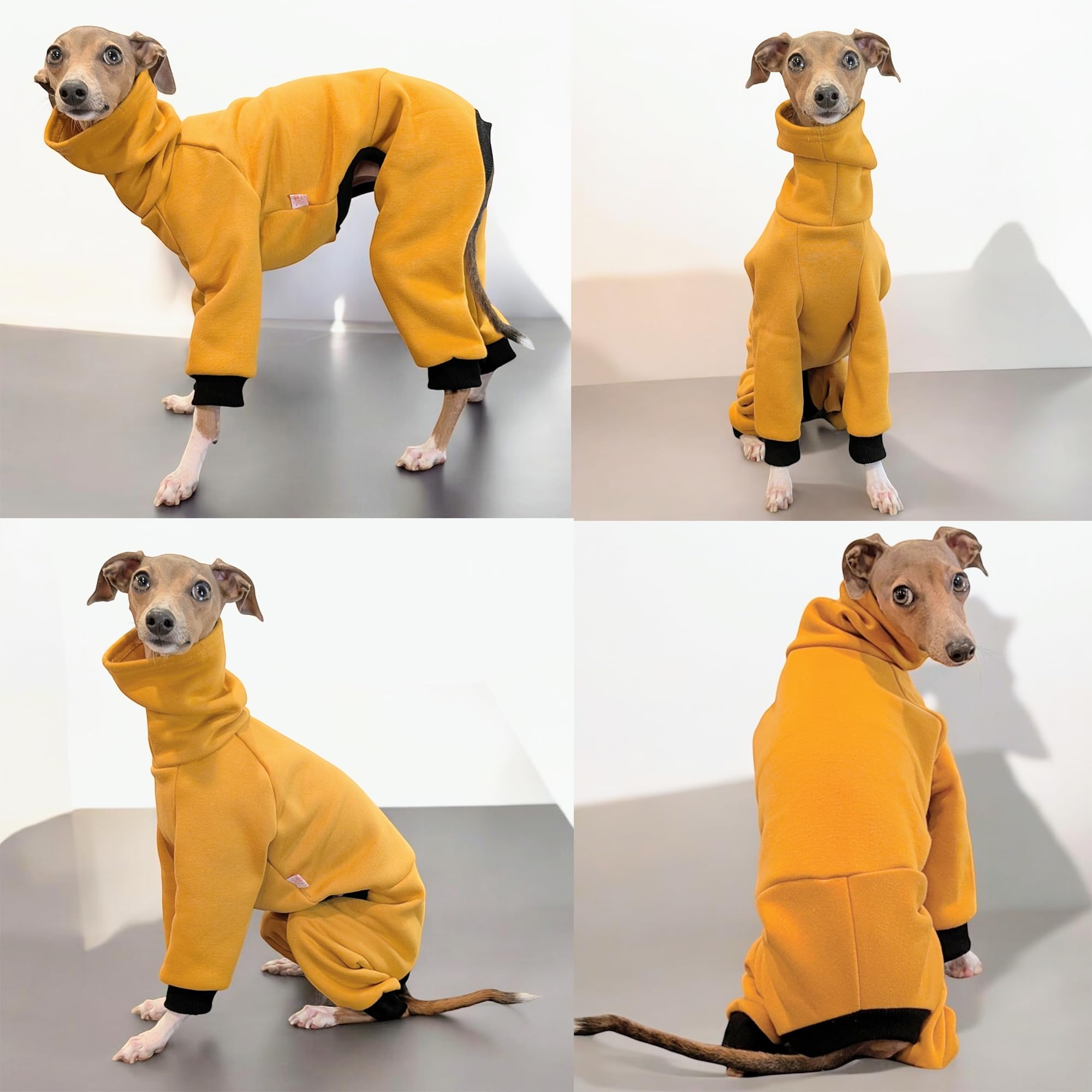 D Doggy Star Italian Greyhound Clothes Strechy Fleeced Lining Simple Onesie Whippet For Dog Coat (S,Simple Mustard)