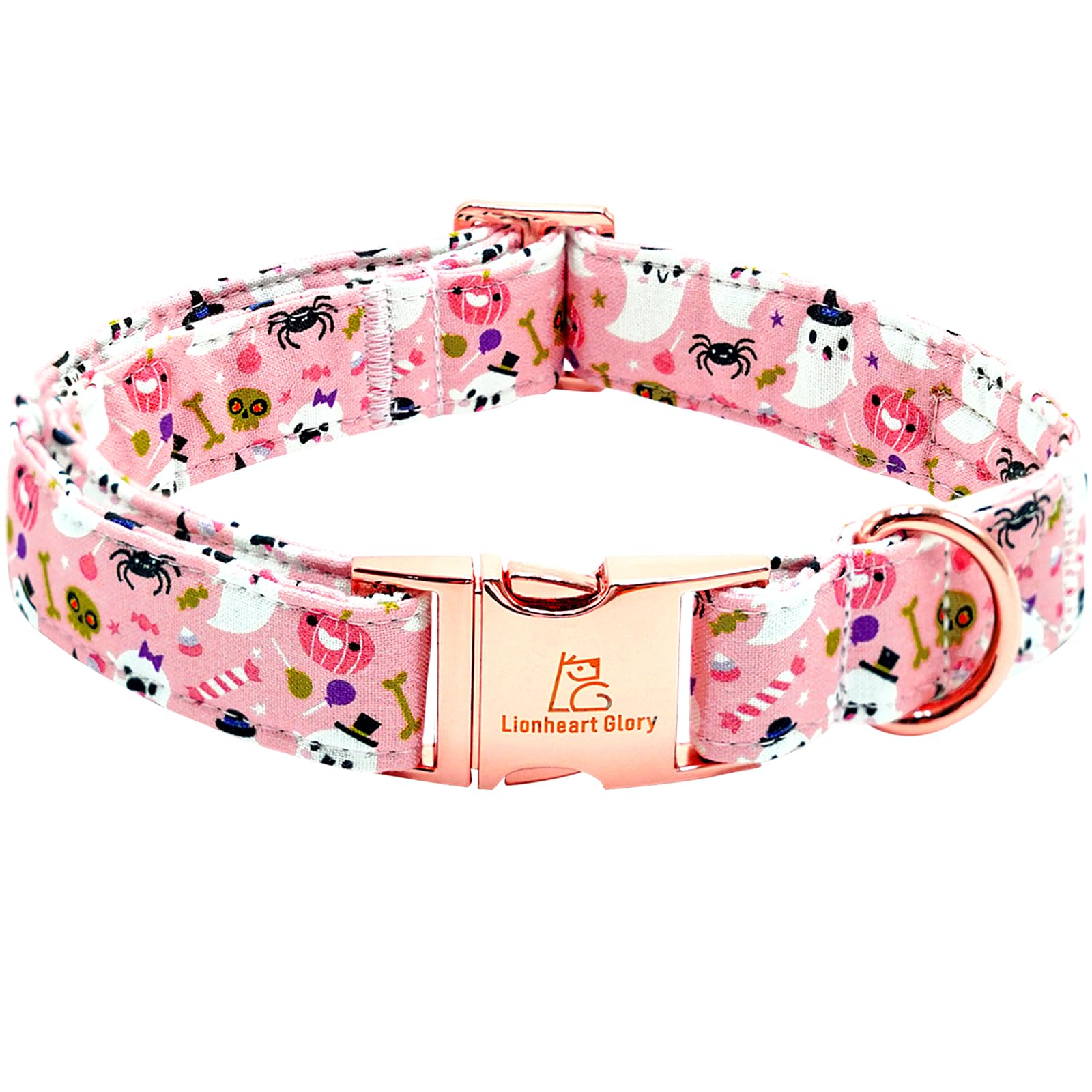 Lionheart Glory Dog Collar Fall Halloween Pumpkin Collars Dog Heavy Comfortable Adjustable Pink Dog Collar For Large Collar Dogs