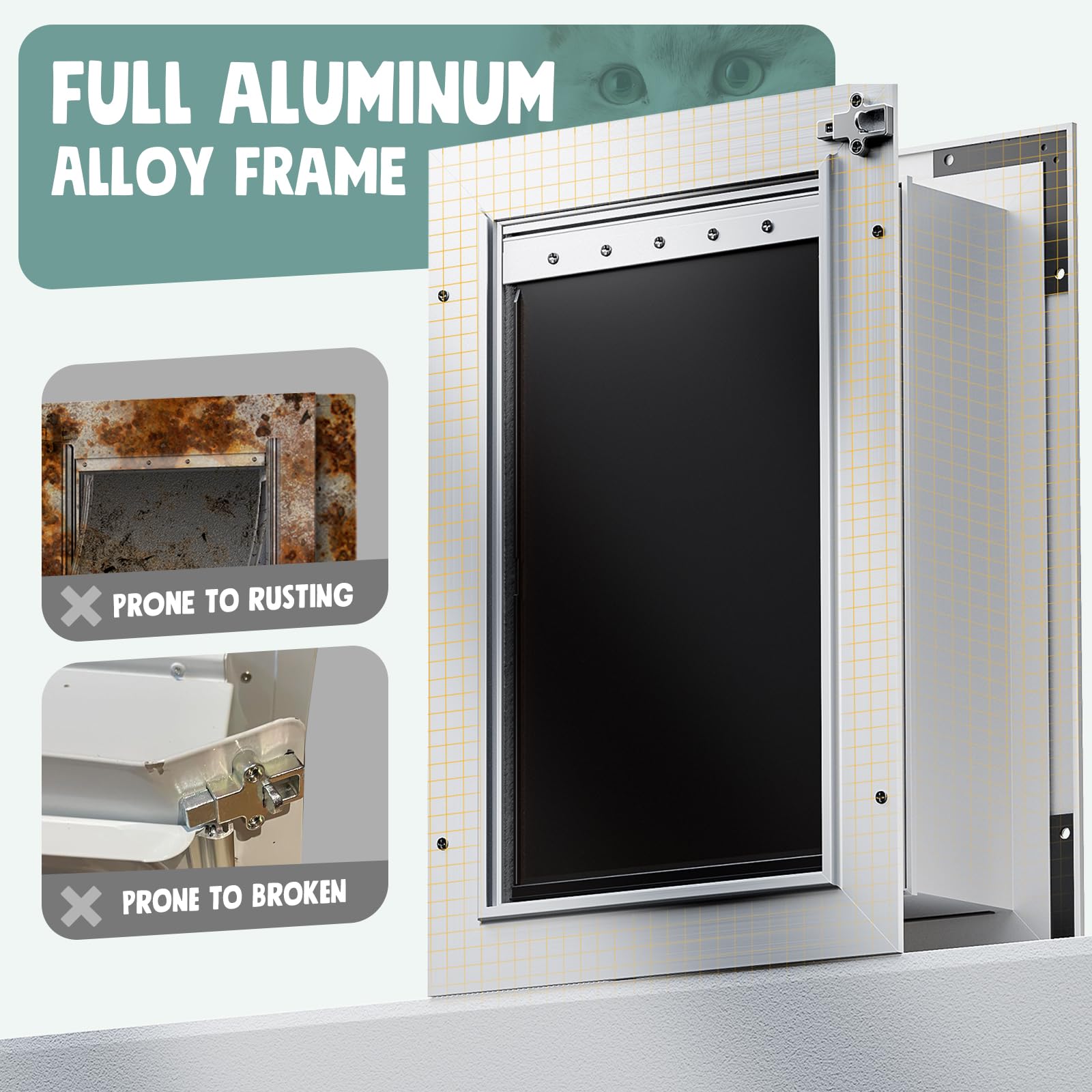 3-Flap Dog Door, All Aluminum Alloy Medium Dog Doggy Doggie Door For Wall, Telescoping Tunnel, Heavy Duty Pet Door For Dogs, Ins