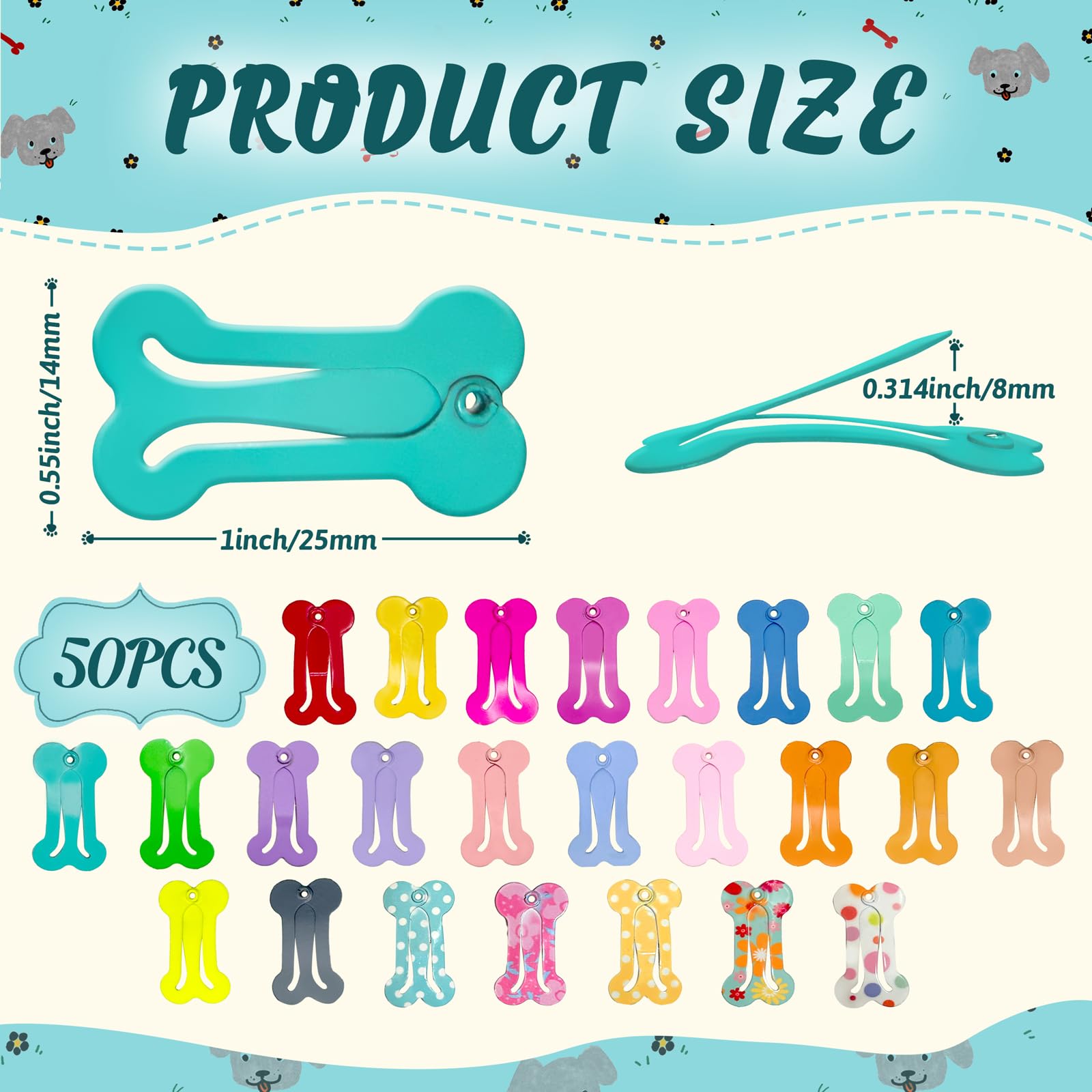 Rimobul 1' Mini Pet Hair Clip - Rimobul 50 Pieces Dog Hair Clips Bone Shaped Snap Pet Hair Barrettes Multicolor Small Snap Hair Clips Puppy Hair Accessories For Yorkie Puppy Pet 25 Styles