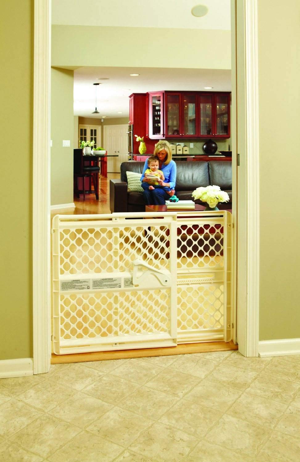 Toddleroo By North States Supergate Ergo Child Gate, Baby Gate For Stairs And Doorways. Includes Wall Cups. Pressure Or Hardware Mount. Made In Usa. (26' Tall, Ivory)