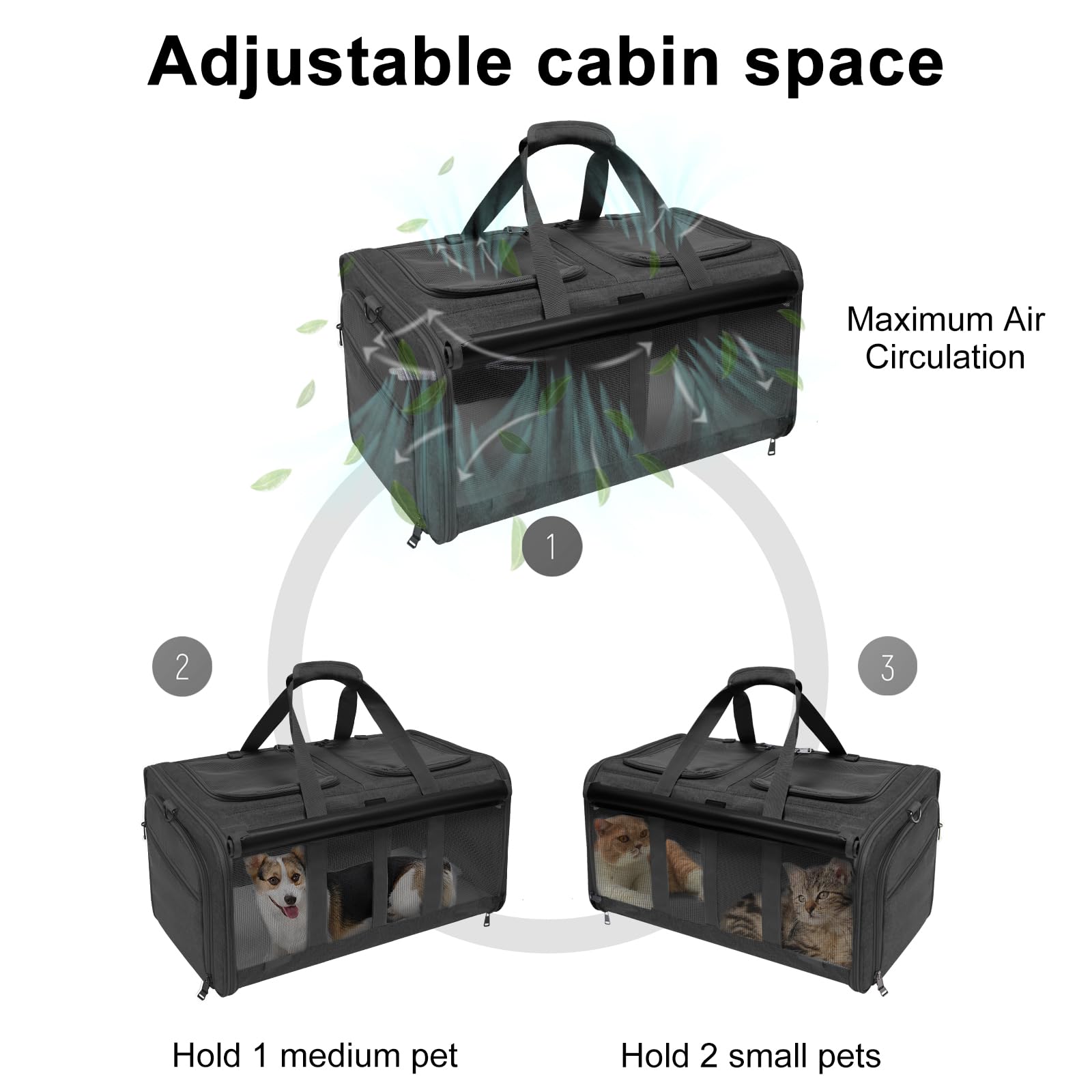 Gjease Cat Carrier For 2 Cats,Large Double-Compartment Pet Carrier For 2 Pets,Multiple Cat Carrier For Up To 35 Lbs,Super Ventil