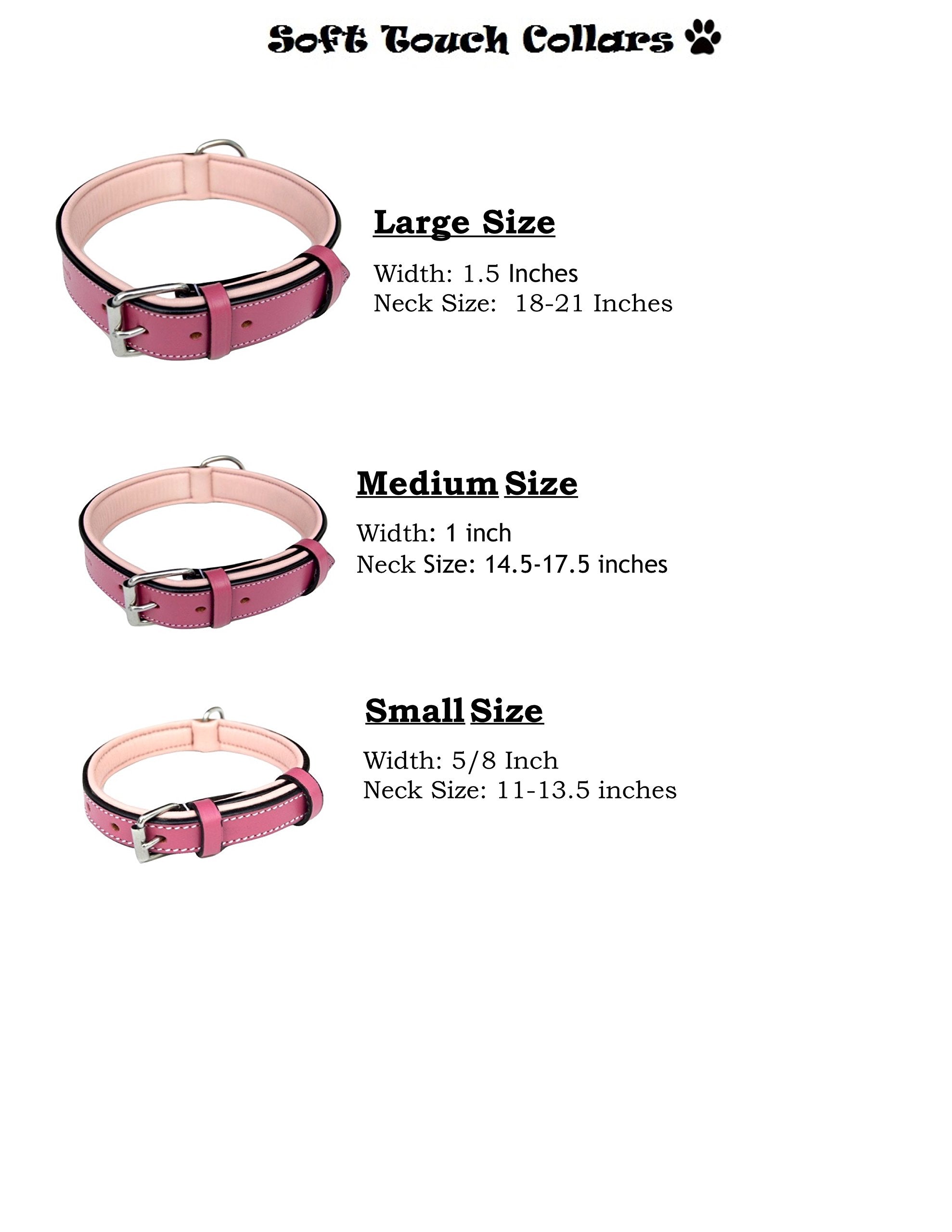 Soft Touch Collars Raspberry Pink Leather Padded Dog Collar, For Large Female Dogs, Made With Genuine Real Leather, 24' Long X 1.5' Wide