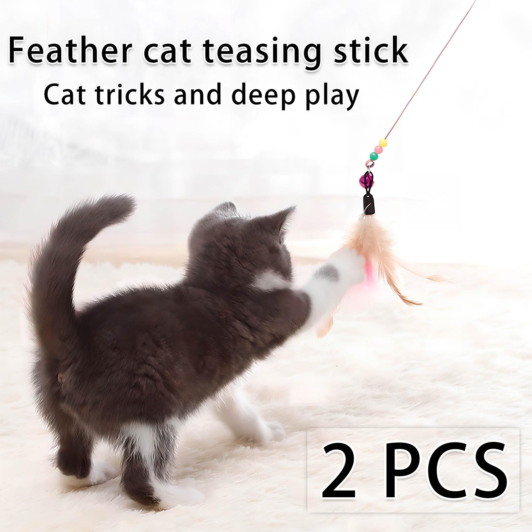 Qivorimith Cat Toys Interactive For Indoor Cats,2 Pcs Feather Toy For Teaser Play And Chase Exercise With Kitten