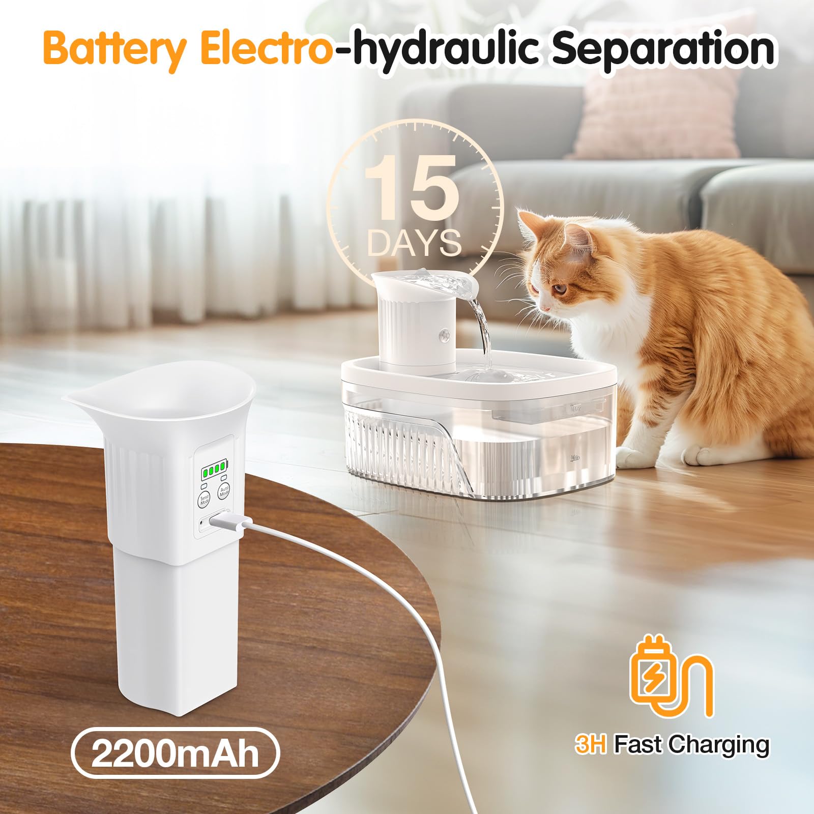 Cat Water Fountain Cordless,84Oz/2.5L Pet Fountains For Cats Indoor,Automatic Cat Waterer Fountain With Motion Sensor,Battery Op