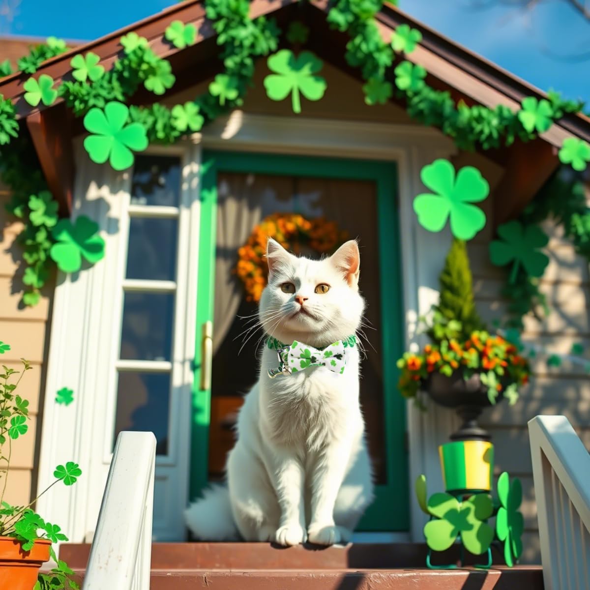 2 Pack St. Patrick'S Day Cat Collar With Bow Tie, Irish Shamrock Clover Cat Collar Breakaway Green With Bells For Boys And Girls