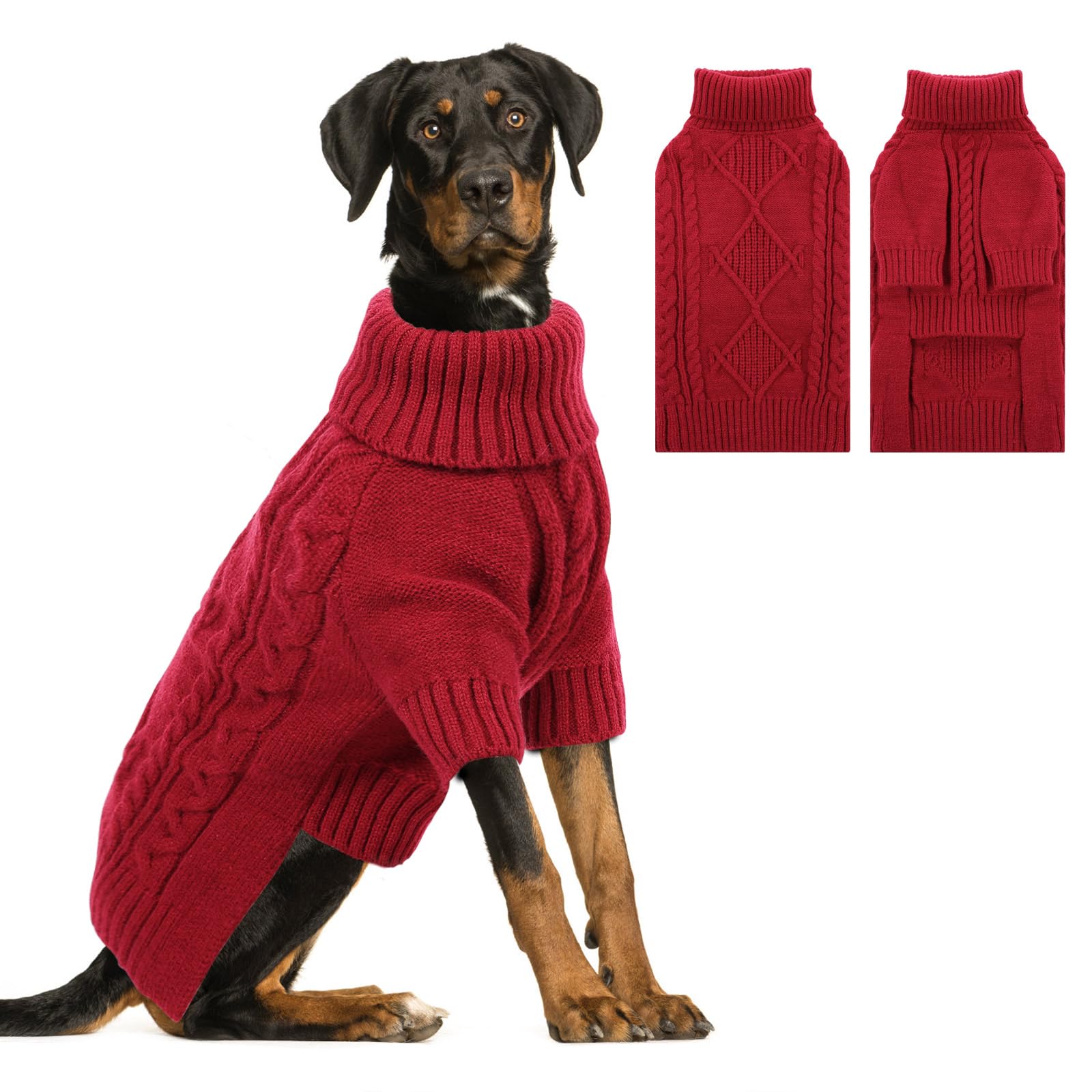 Asenku Knitted Dog Sweater, Thermal Pullover For Large Dogs, Warm Turtleneck For Medium Dogs, Boy Or Girl, Winter Outfit For Bor