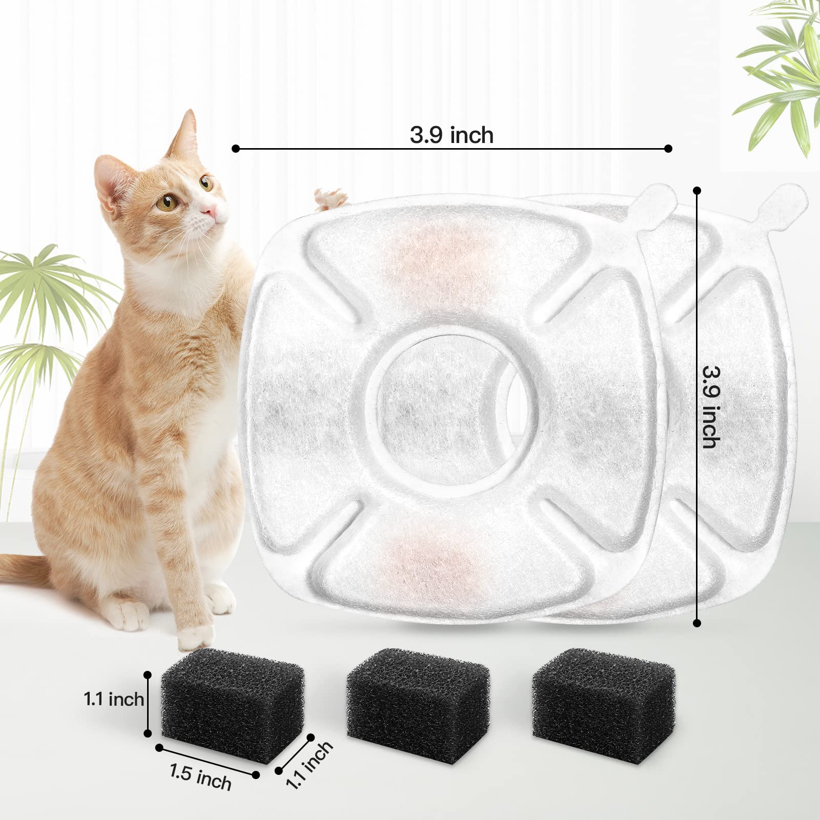 32 Pcs Cat Fountain Replacement Filters 16 Pack Cat Water Fountain Replacement Filters with 16 Pack Pre-Filter Sponges, Pet Foun