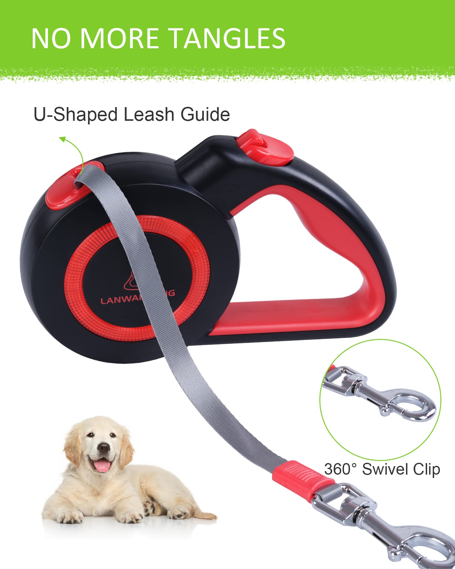 Chew Proof Retractable Dog Leash With 2 Heavy Duty Anti-Chewing Wire Ropes, 16Ft Leashes 360 Tangle Free For 2 Dogs, Dual Dog Lead For Small/Medium/Large Dogs By Lanwandeng