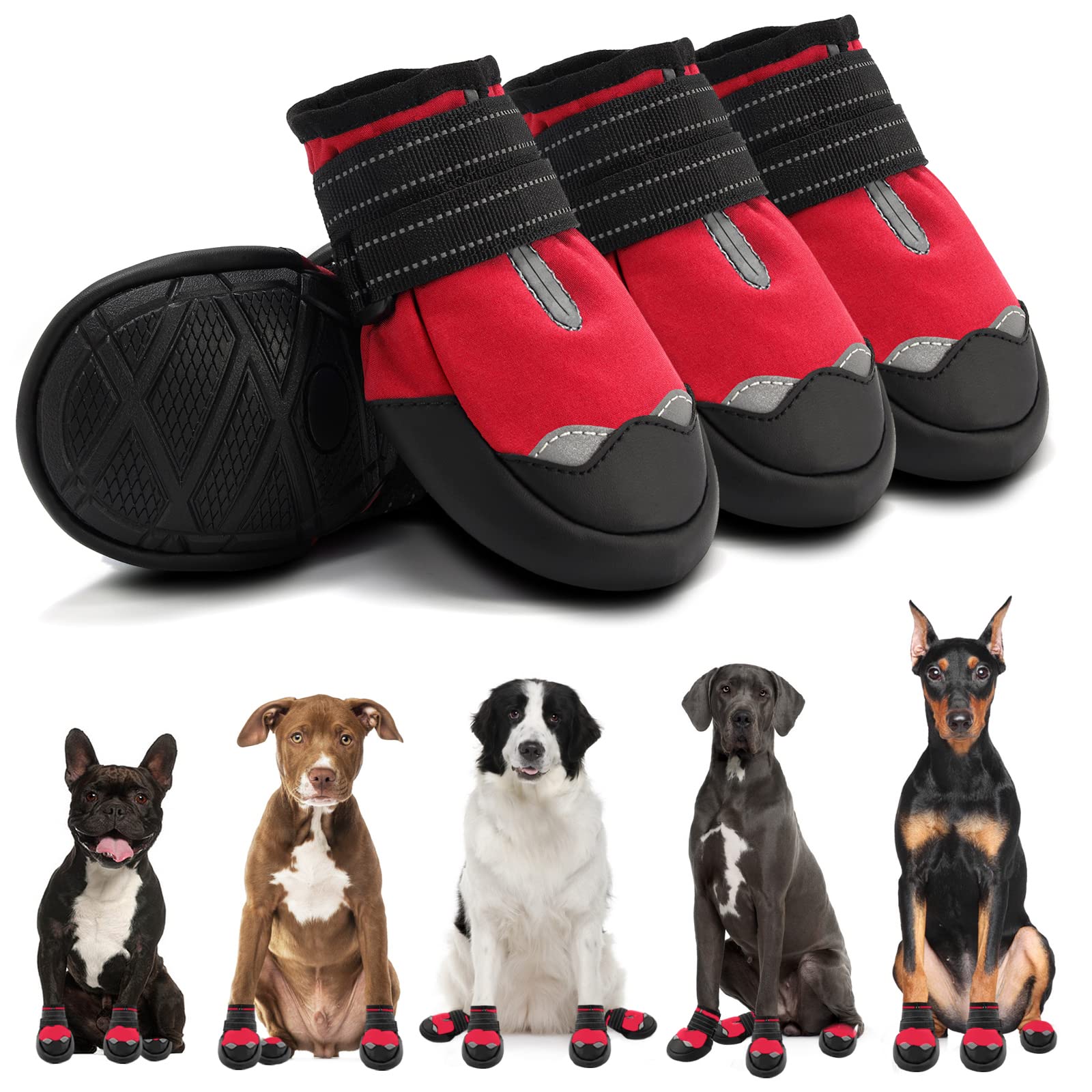 Aokown Dog Shoes For Medium Dogs, Large Waterproof Dog Boots For Winter Snow, Summer Hot Pavement, Dog Booties & Paw Protectors Size 3