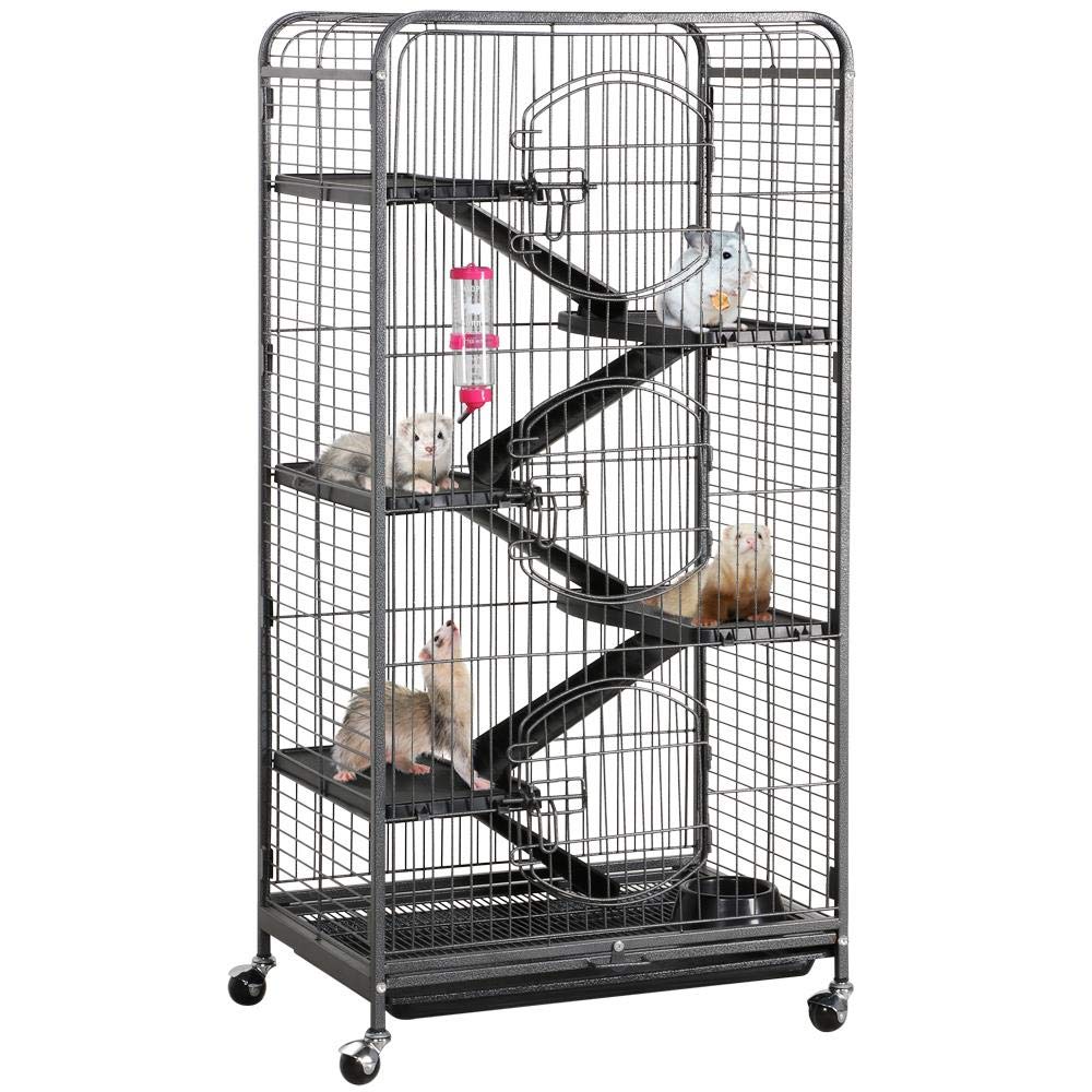 Yaheetech 52-Inch Ferret Cage 6 Level Metal Rat Cage With 3 Front Doors/Feeder/Wheels Small Animal Cage For Ferret/Chinchilla/Bunny/Rabbit/Squirrel, Black