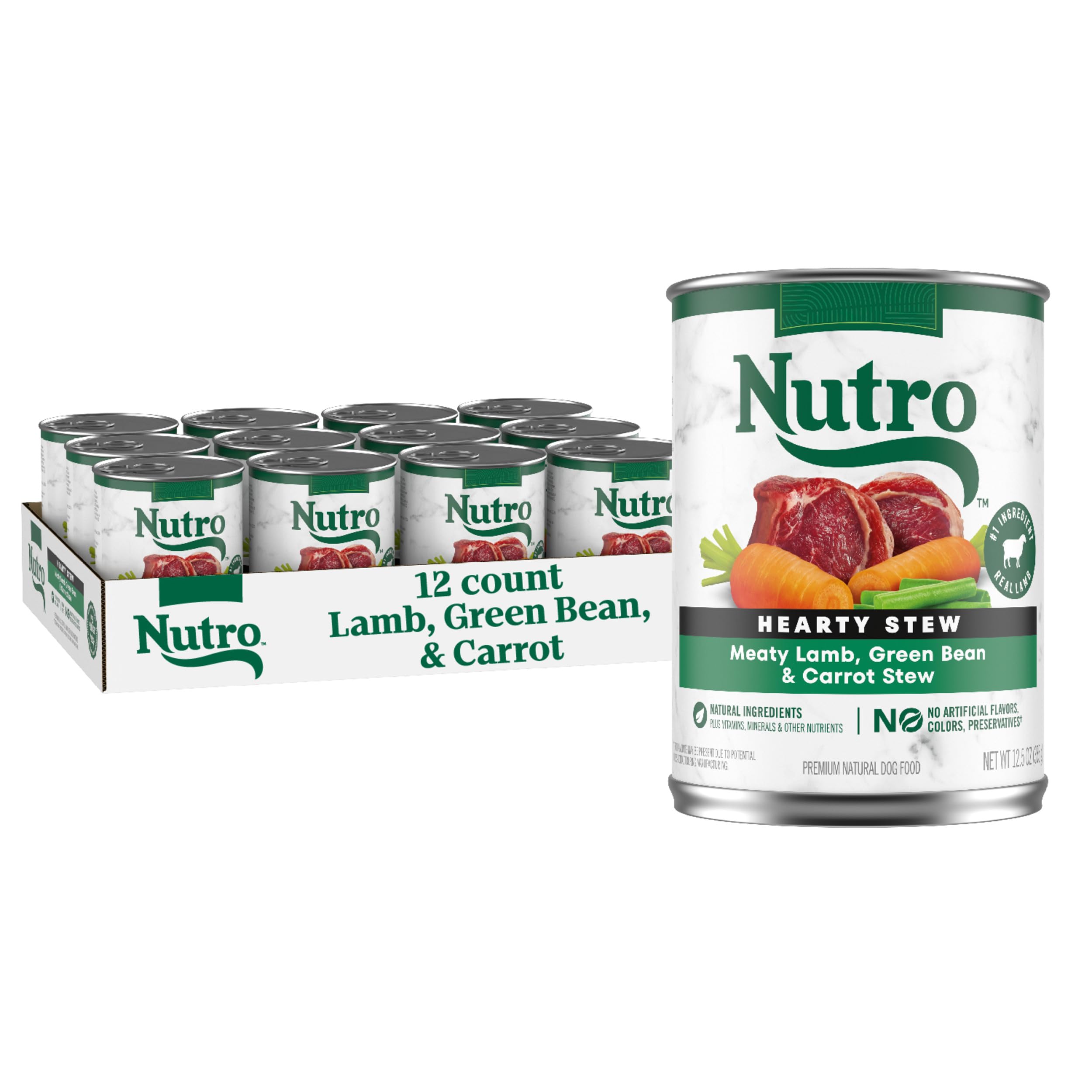Nutro Hearty Stew Cuts in Gravy Adult Wet Dog Food Lamb Recipe, 12.5 oz Cans (12 Count, Pack of 1)