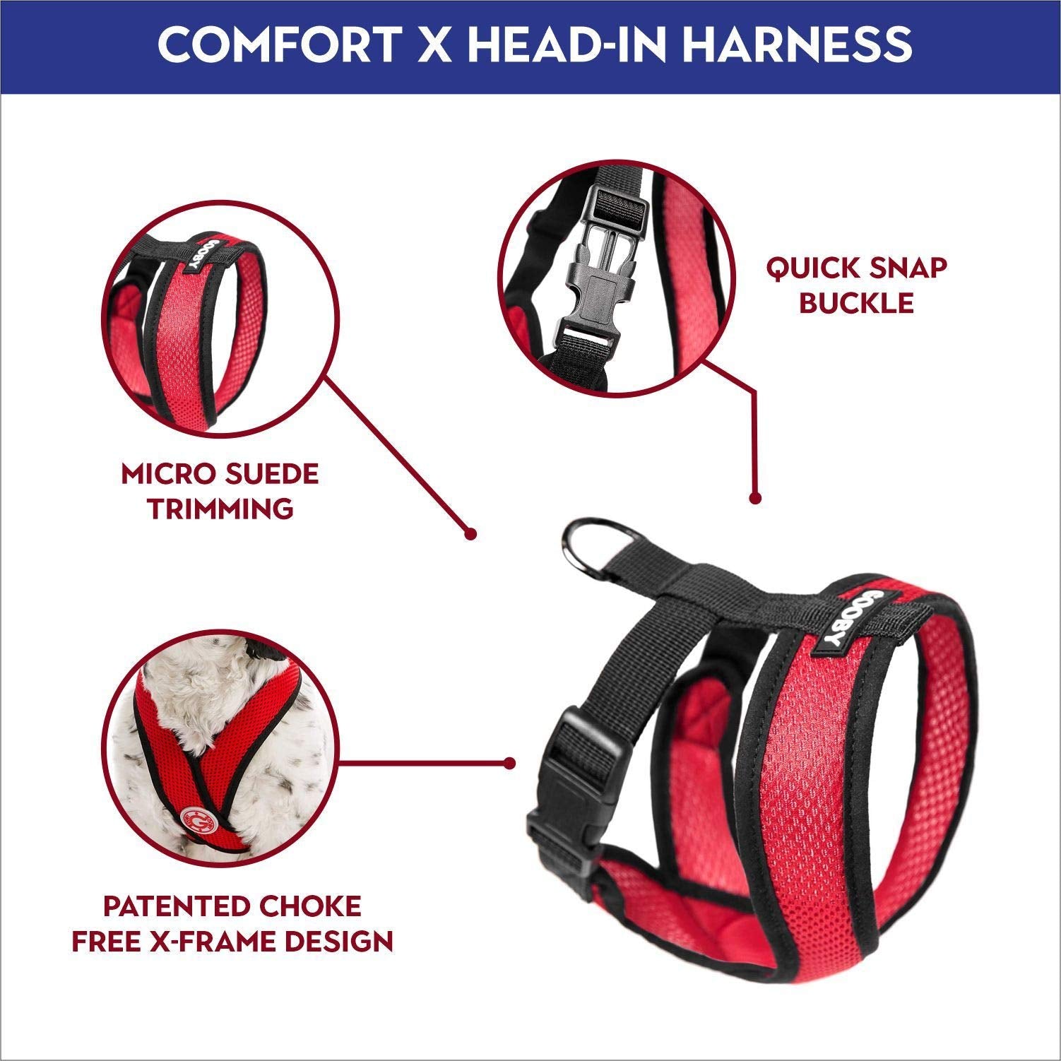 Gooby Comfort X Harness, Red, Small Chest (11.75-15.5'')