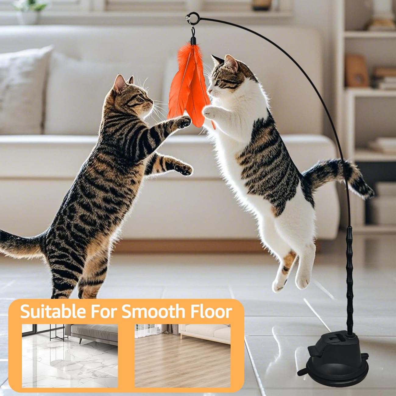 Cat Toys For Indoor Cats,1 Wand+1 Suction Cup+2 Bird+2 Feather+2 Ball+2 Tail+2 String, Interactive Enrichment Stimulation Self P