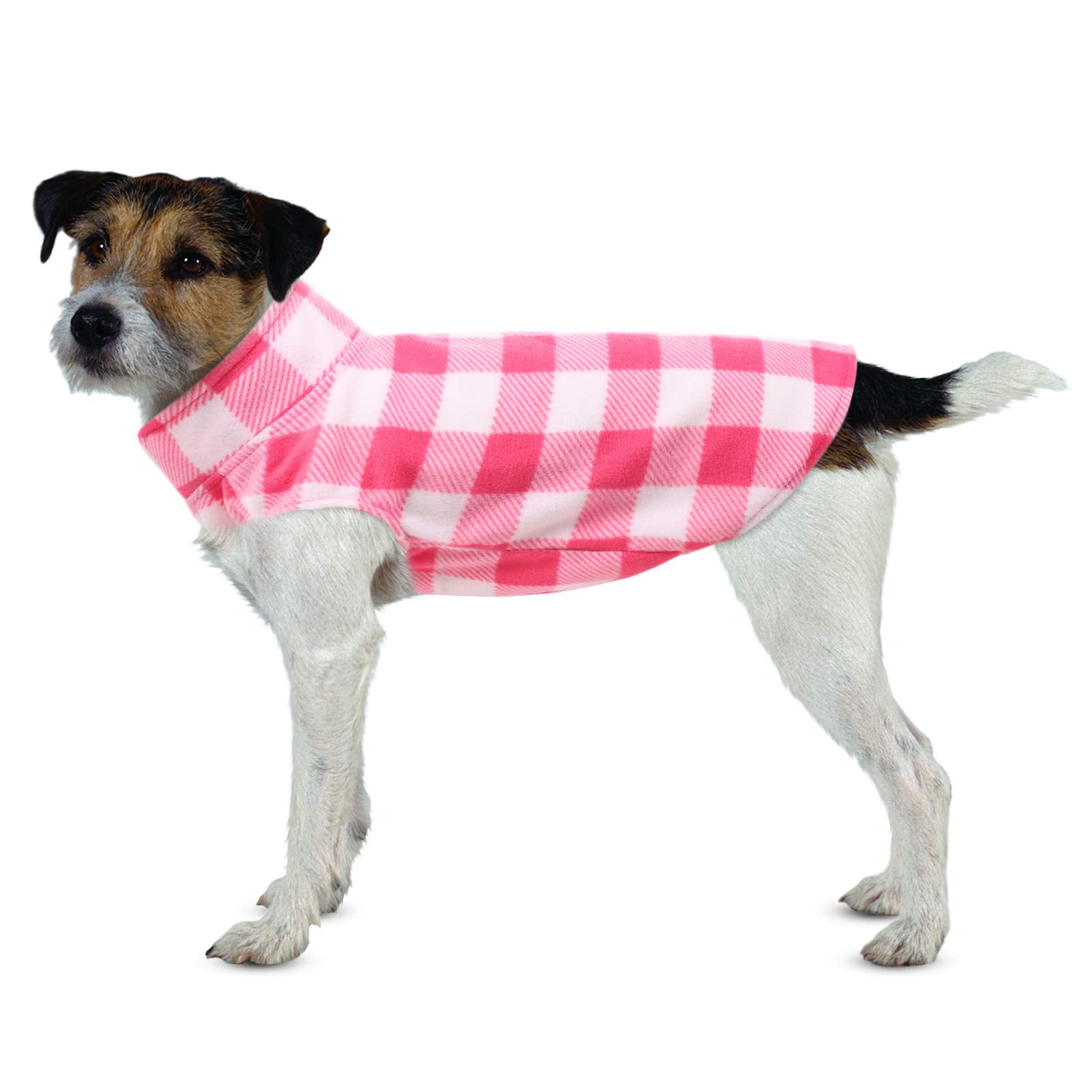 Asenku Plaid Dog Fleece Vest, Soft Comfortable Pet Pajamas, Warm Winter Dog Shirt, Cold Weather Coat Jacket - Pink, S