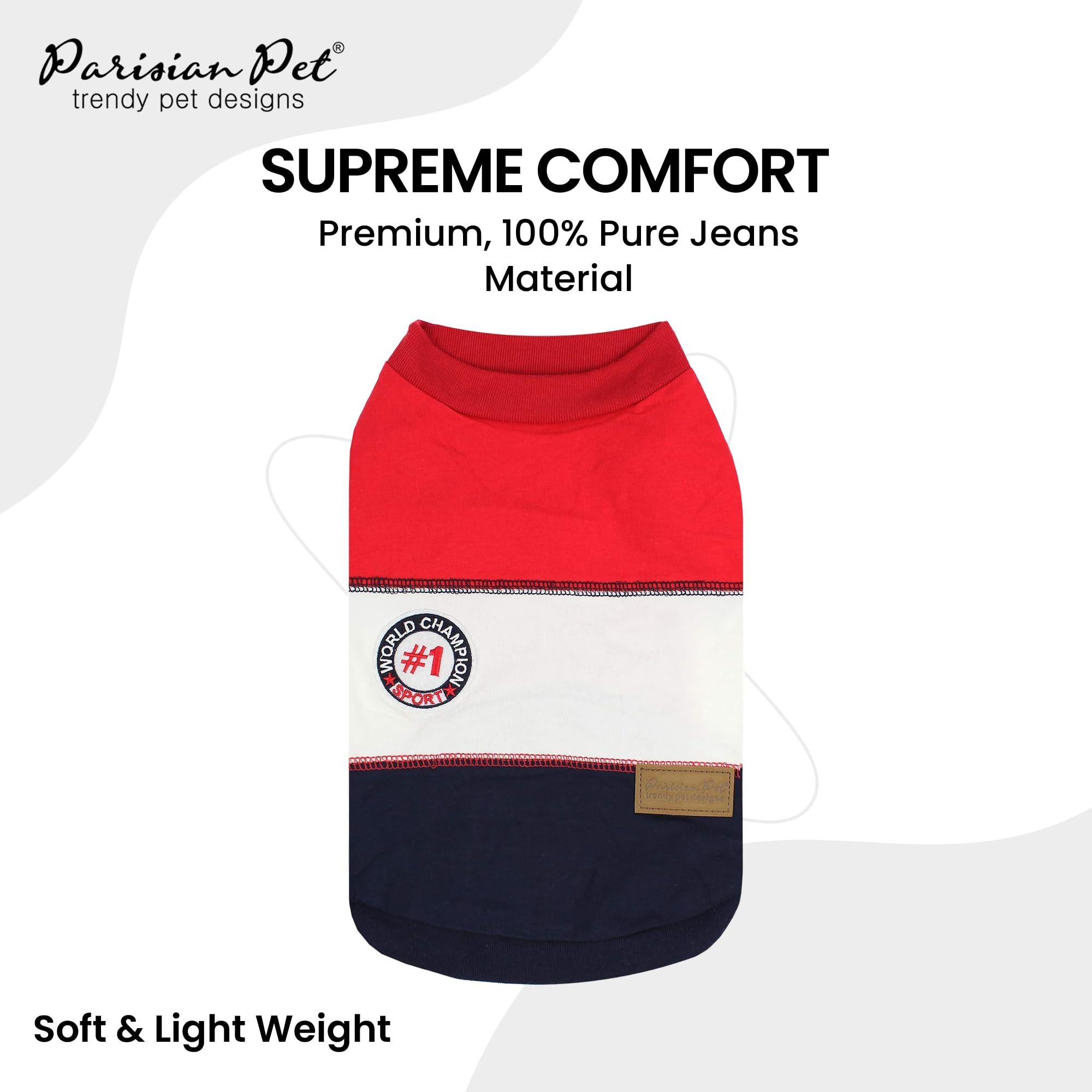 Parisian Pet 'Worlds Champion' Embroidered Dog Shirt - Lightweight Sleeveless Color Block Tee - Machine Washable For Medium Dogs