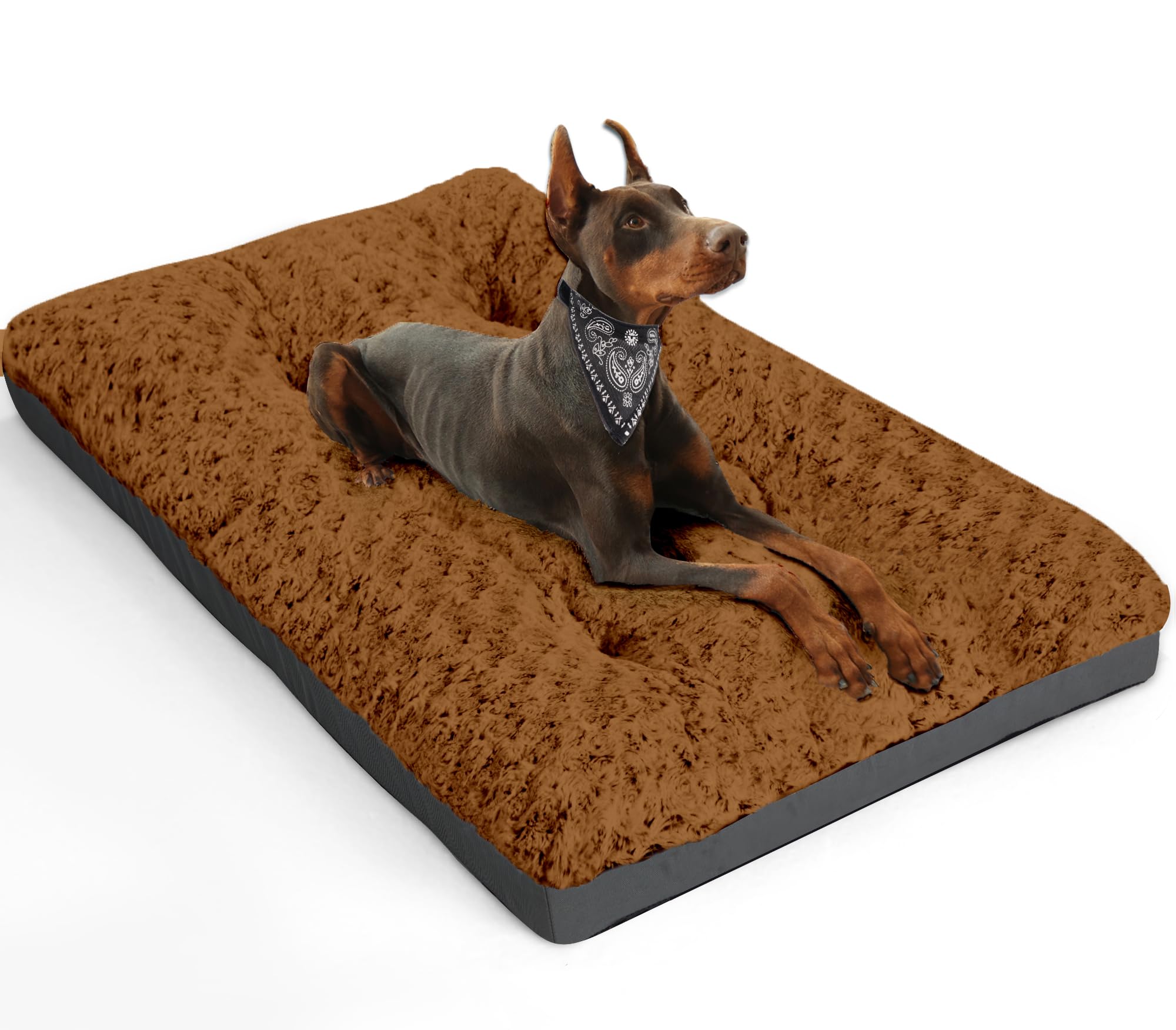 Pocblue Deluxe Washable Xxl Dog Bed Dog Crate Mat 48 Inch Comfy Fluffy Kennel Pad Anti-Slip For Dogs Up To 110 Lbs, 48' X 30', Brown