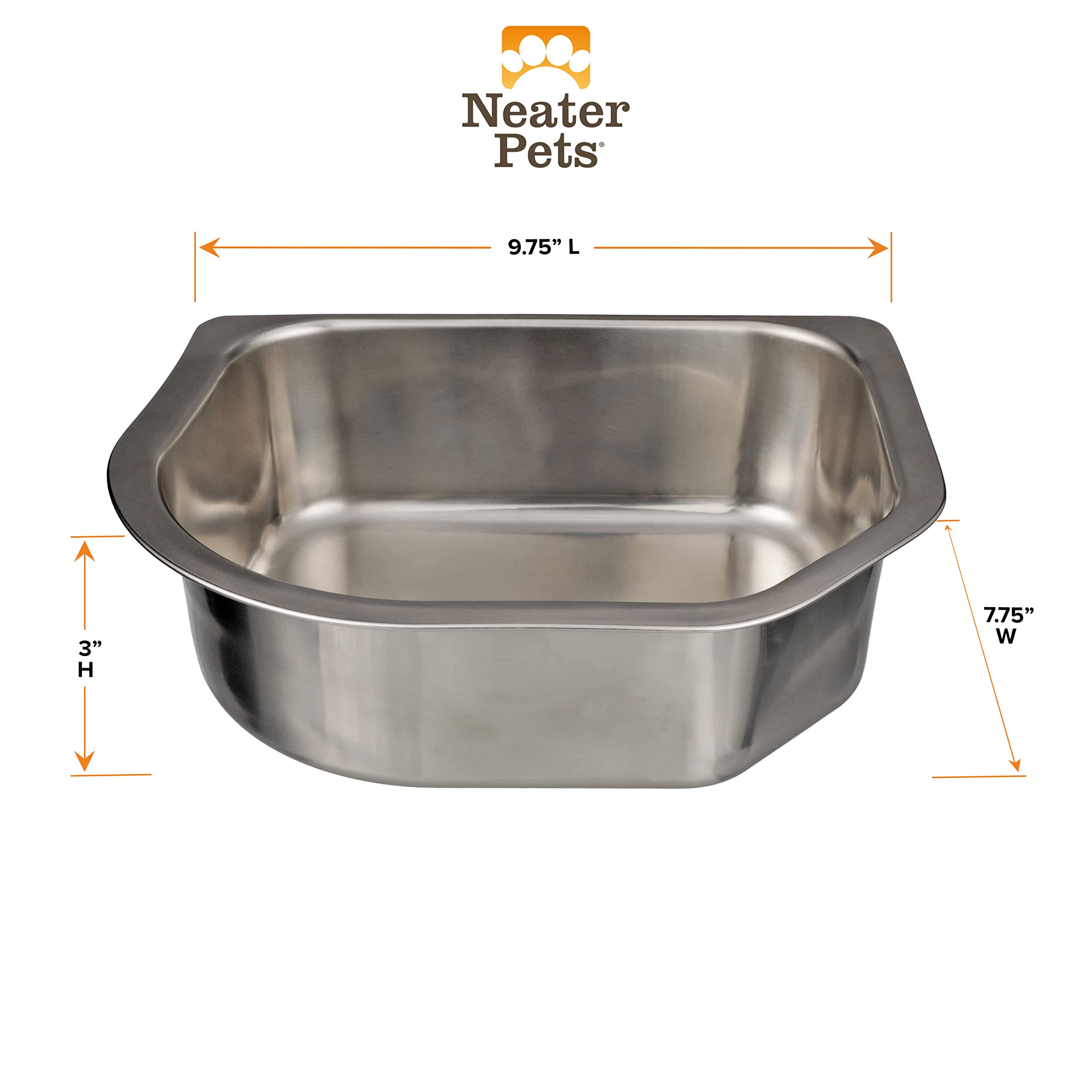 Neater Pets Stainless Steel Water Bowl For Cats Or Dogs - Fits Inside Of Neater Slow Feeder Double Diner, 8.5 Cups