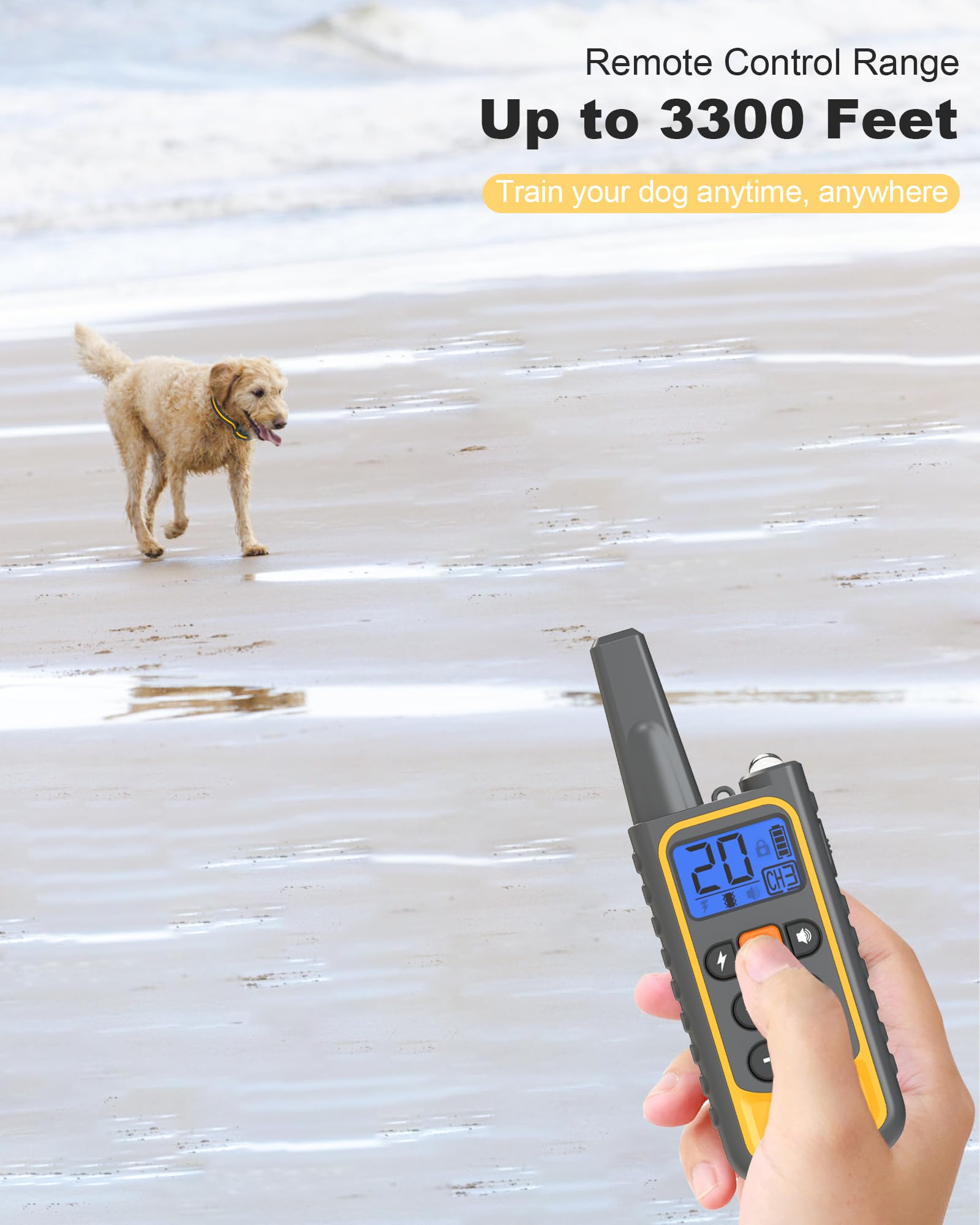 2-Dog Shock Collar with Remote Control (8-120lbs), 3300FT Remote Dog Training Collar, Waterproof Rechargeable E-Collar with 3 Tr