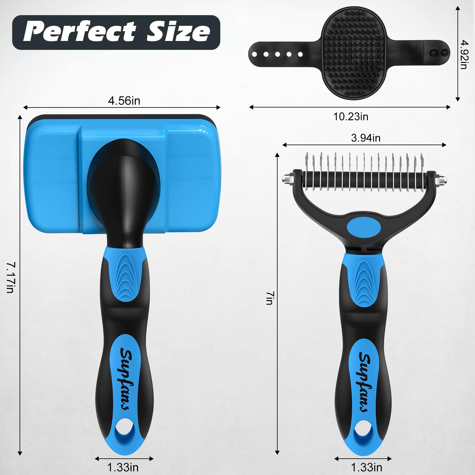 Augwind 3Pcs Dog Brush I Dog Brush For Shedding I Deshedding Dog Brush I Dog Bath Brush I Slicker Brush For Dogs I Dog Comb I Premium Pet Supplies (Blue Black)