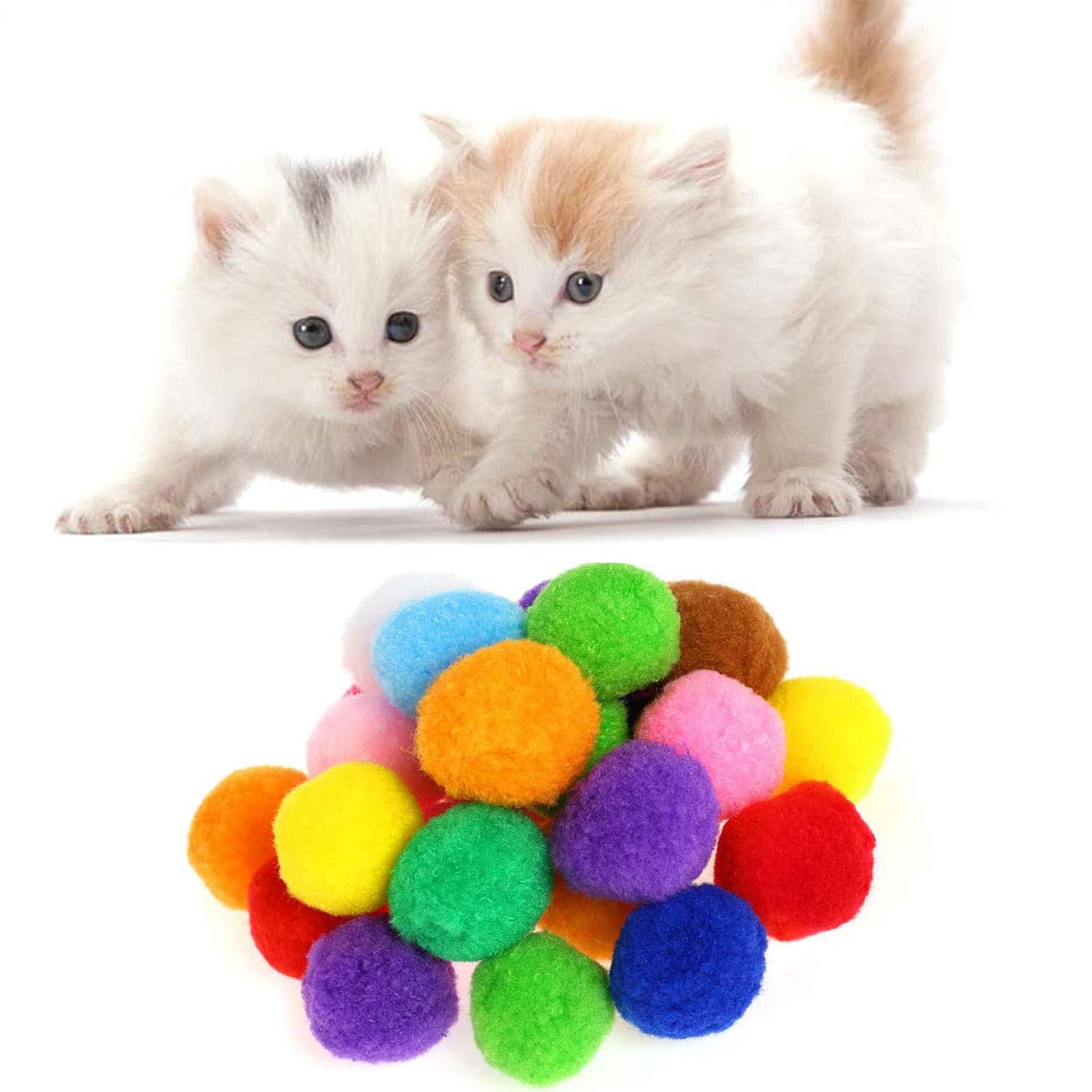Voviggol 30Pcs 1.3 Inch Cat Toy Balls Soft Kitten Pompom Toys Indoor Cats Interactive Playing Quiet Ball Cats Favorite Toy, Cat