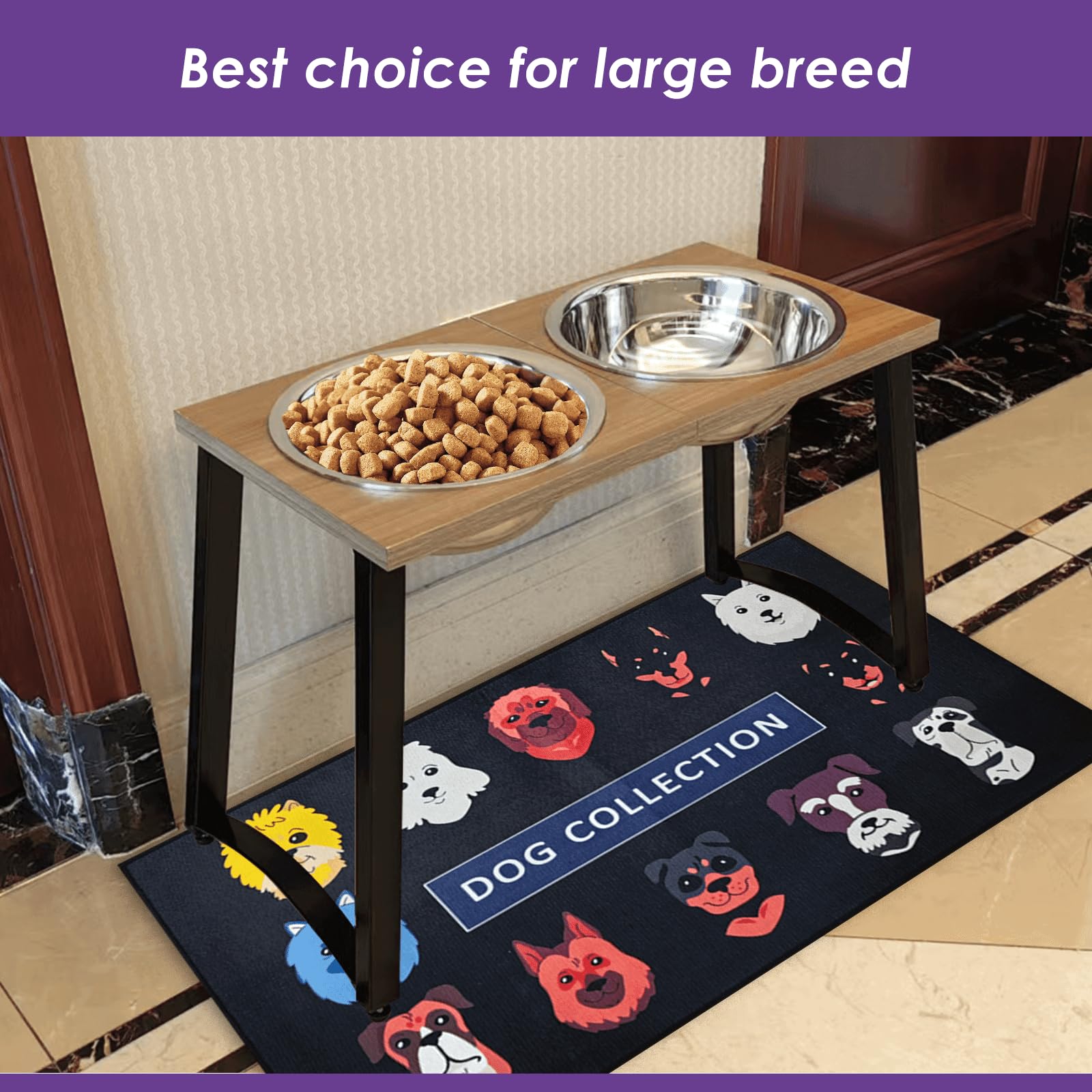 TIDANT Elevated Dog Bowls for X-Large Dogs with Spill Proof Mat 2 X-Large 3000ML(13CUPS) Stainless Steel Dog Bowls, 16.5'' Tall