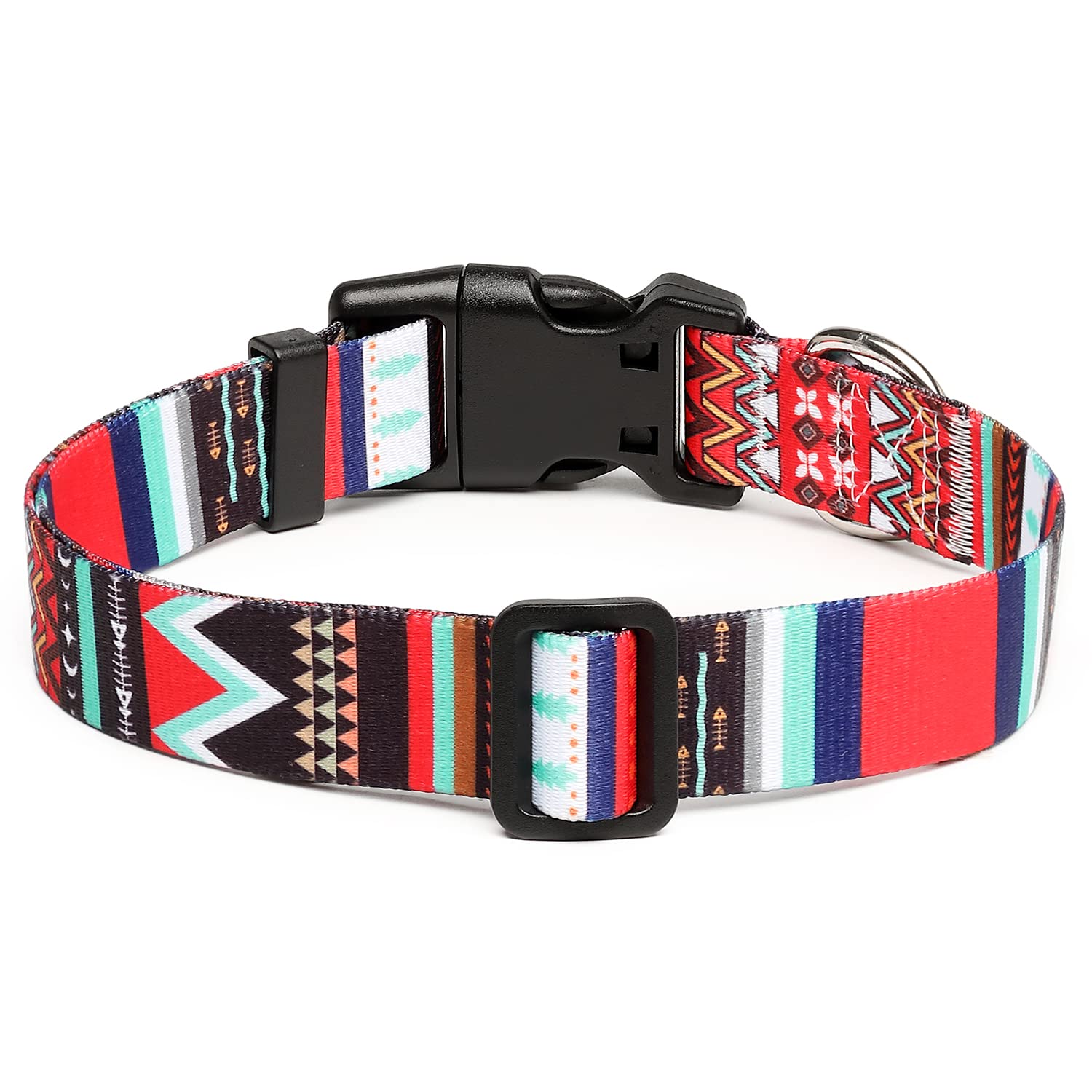 Mercano Adjustable Dog Collar - Special Design Patterns, Soft Nylon Comfortable Durable Pet Collar For Small Medium Large Dogs (M, Tribal Red)