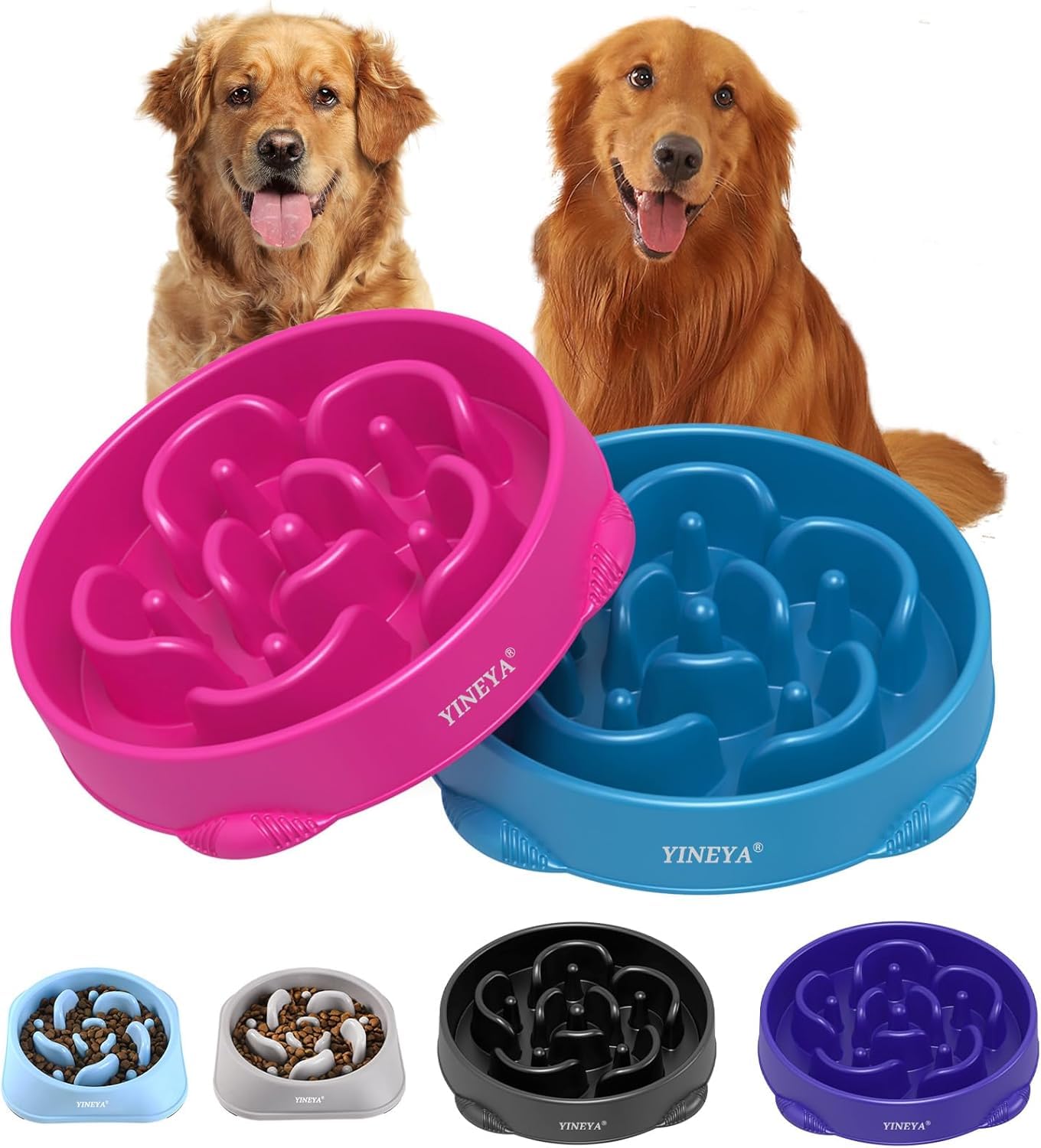YINEYA 4 Cups Slow Feeder Dog Bowls Large Breed, Anti-Choking Pet Supplies, Maze Dog Food Bowl, Puzzle Feeder That Slow Down Eat