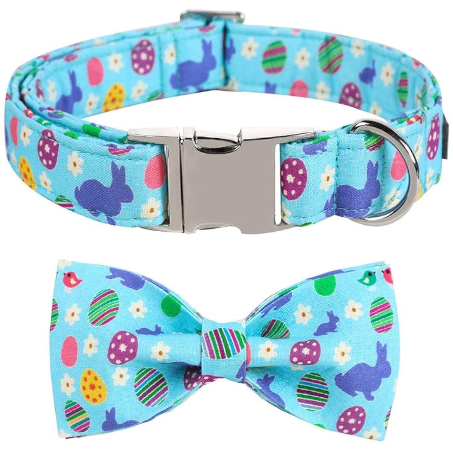 ARING PET Easter Dog Collar-Cute Rabbit Dog Collar with Bow, Cotton Adjustable Easter Dog Collars Pet Collars with Metal Buckle