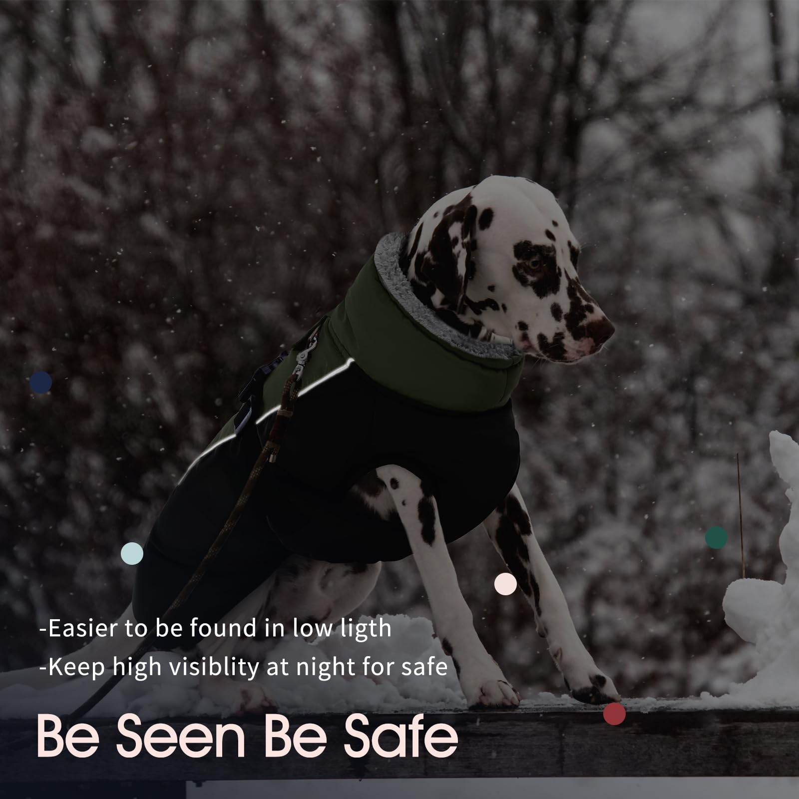 IECOii Extra Warm Reflective Dog Coat Jacket for Cold Weather, XXX-Large, Army Green, Adjustable with Buckle, Fleece Turtleneck