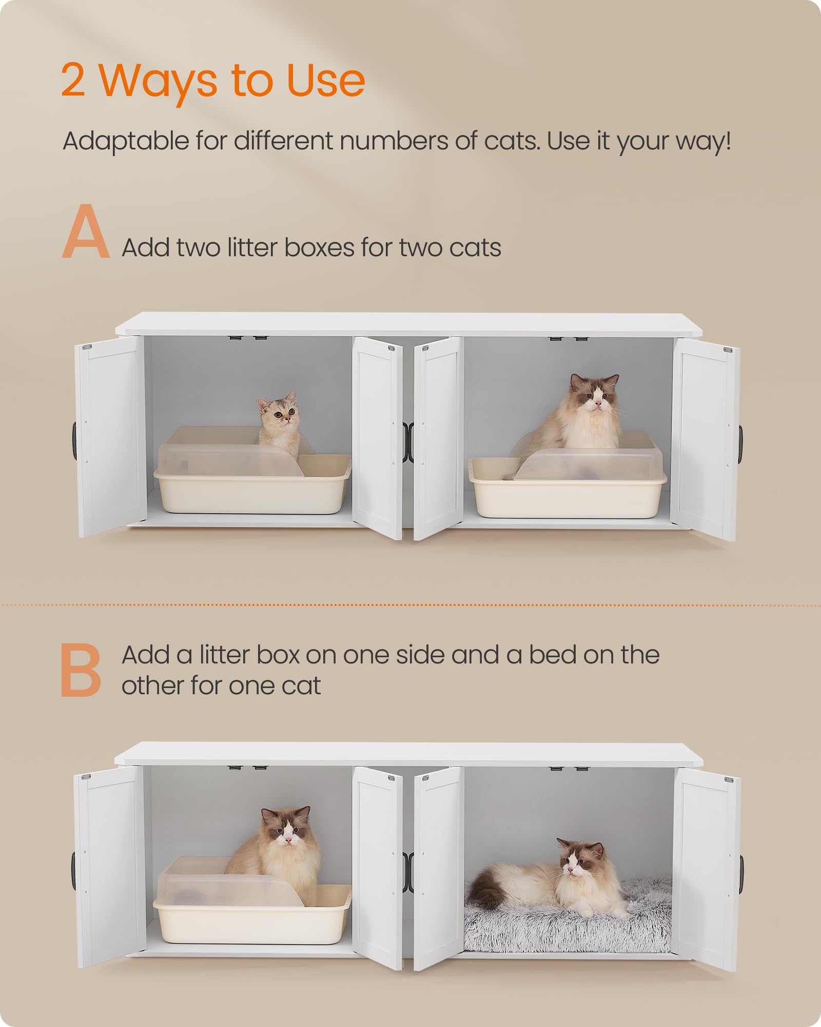 Feandrea Double Cat Litter Box Enclosure, Modern Litter Box Furniture Hidden For 2 Cats, Front Entry, Cat House, Side End Table,