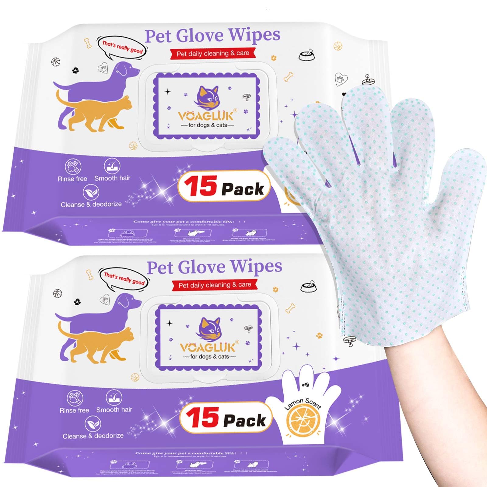 Voagluk 30 Pcs Dog Wipes Extra Thick Pet Cleaning And Deodorizing Bath Wipes For Dogs & Cats Rinse Free Grooming Gloves With Bum