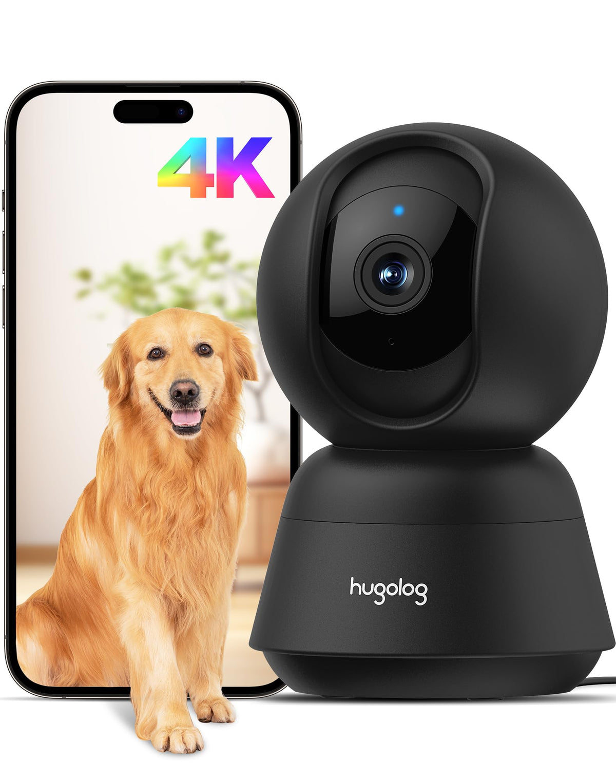Hugolog 4K 8MP Indoor Pan/Tilt Security Camera with Auto-Focus,Ideal for Baby Monitor/Pet Camera/Home Security,Starlight Color N
